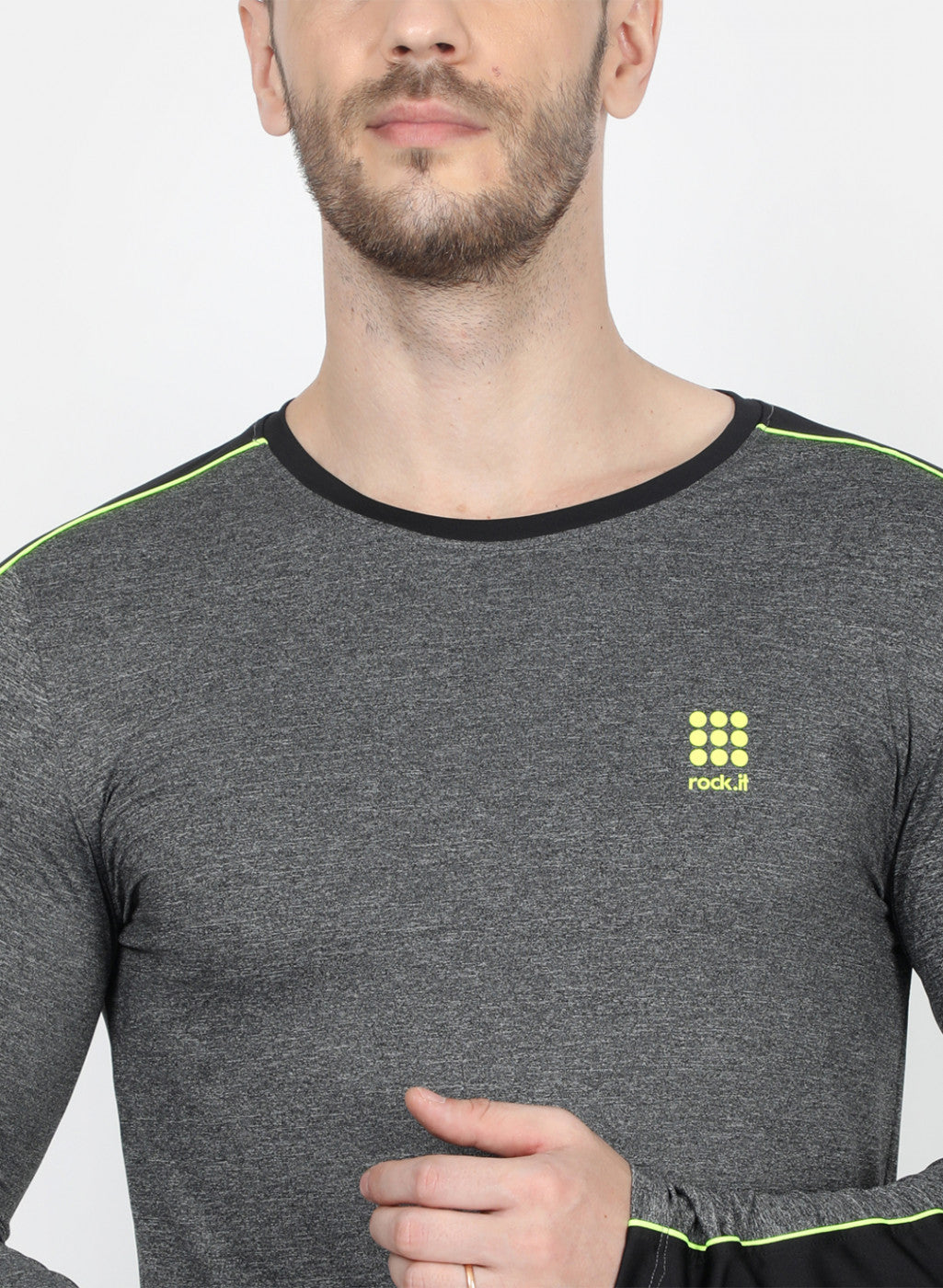 Rock.it Grey Slim Fit Full Sleeve Round Neck T-Shirt