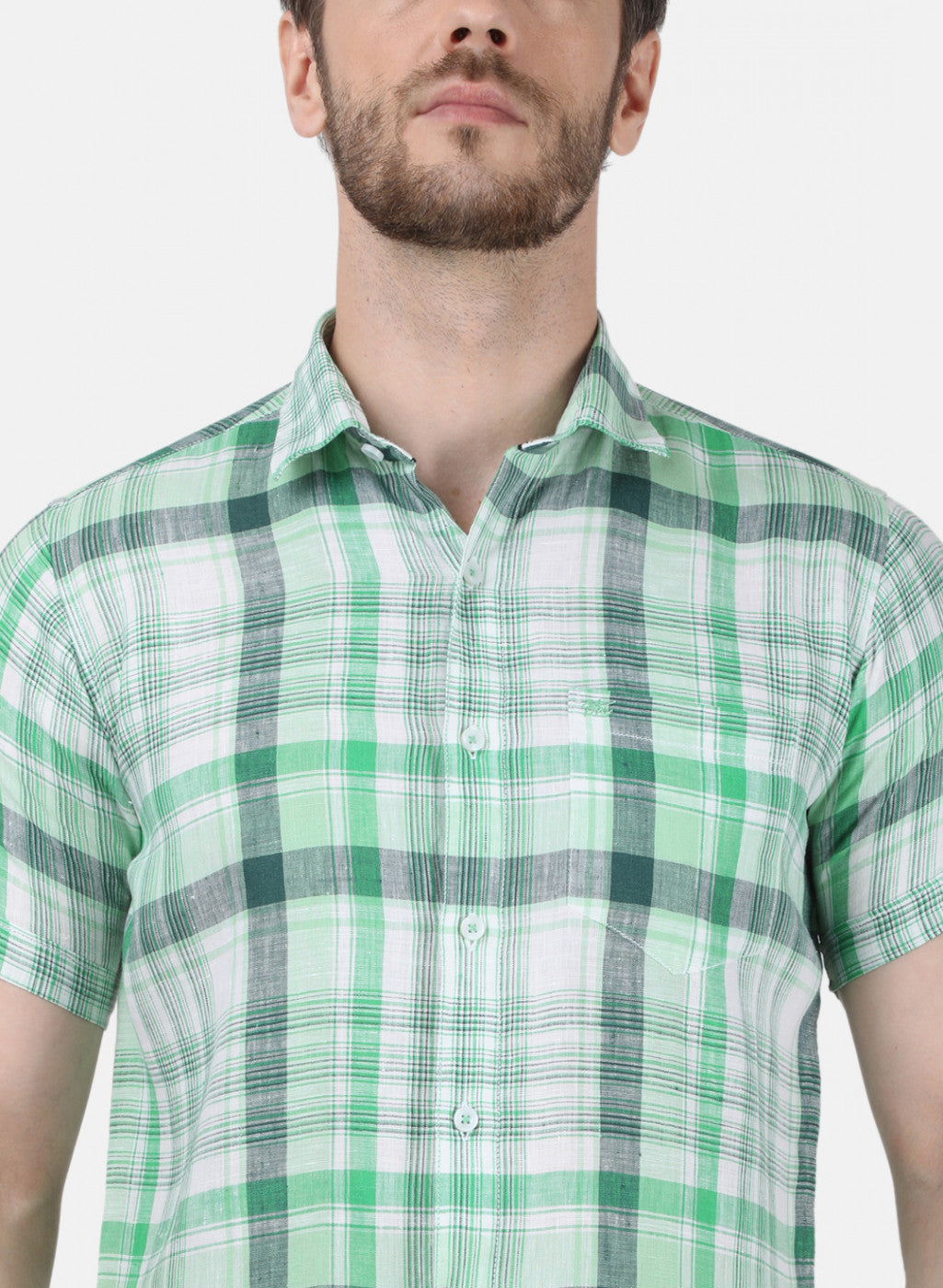 Mens Green Check Linen Shirt