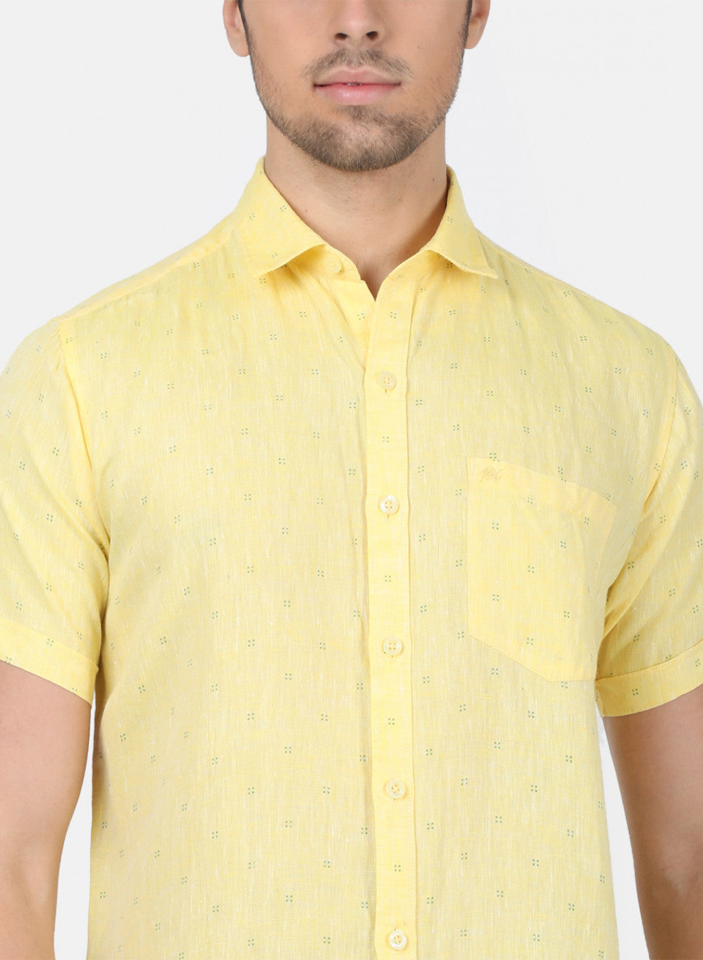 Men Yellow Printed Linen Shirt