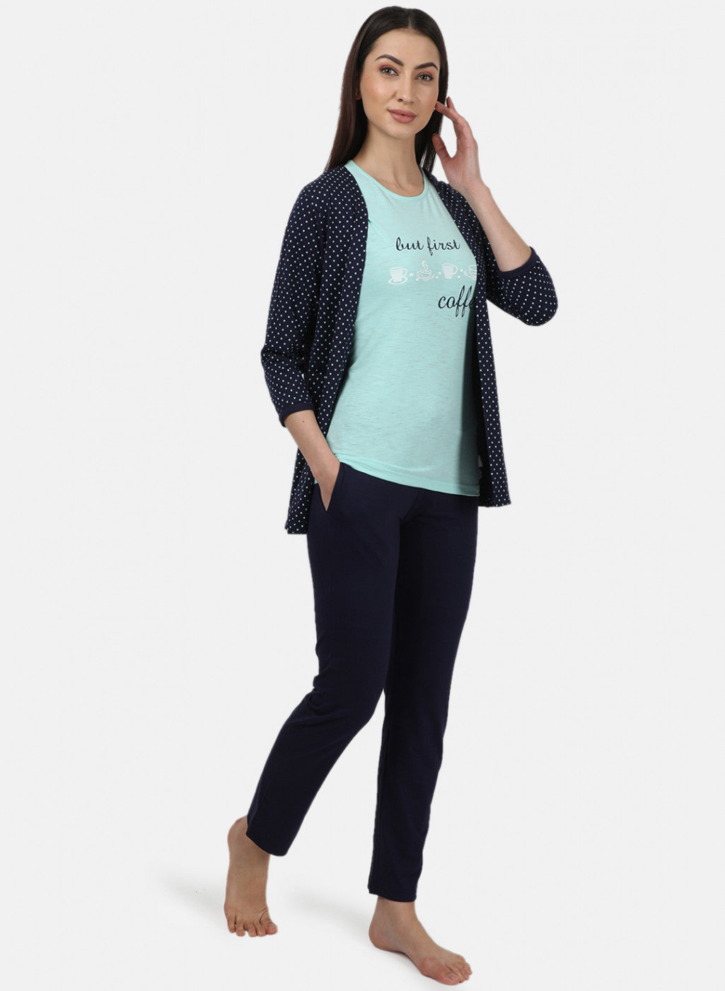 Womens NAvy & Sea Green Printed Tracksuits