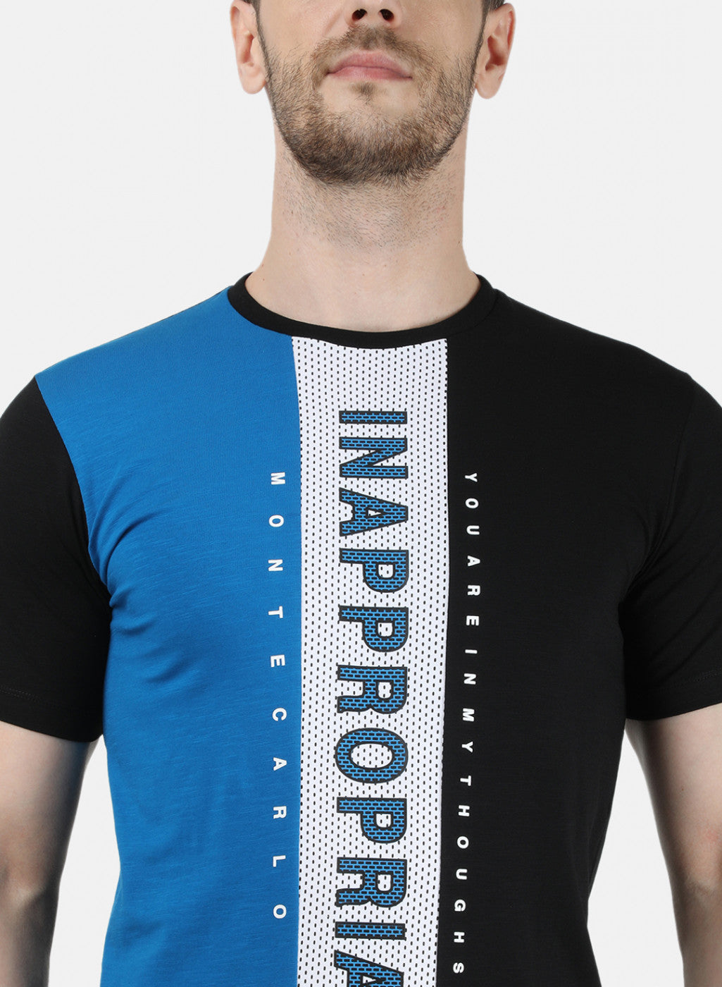 Mens Blue Printed Round Neck T-Shirts