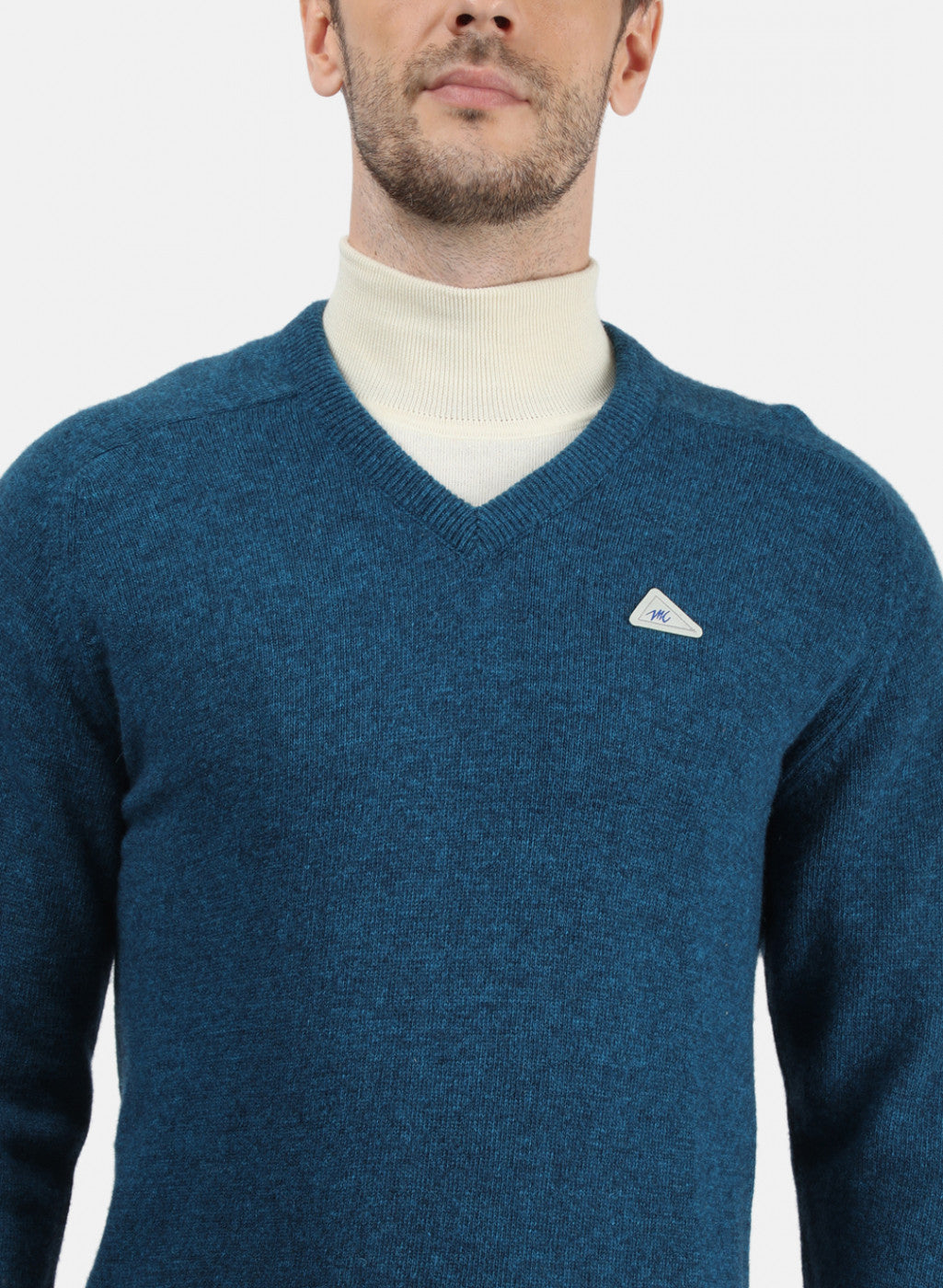 Men Blue Melange Solid Pullover