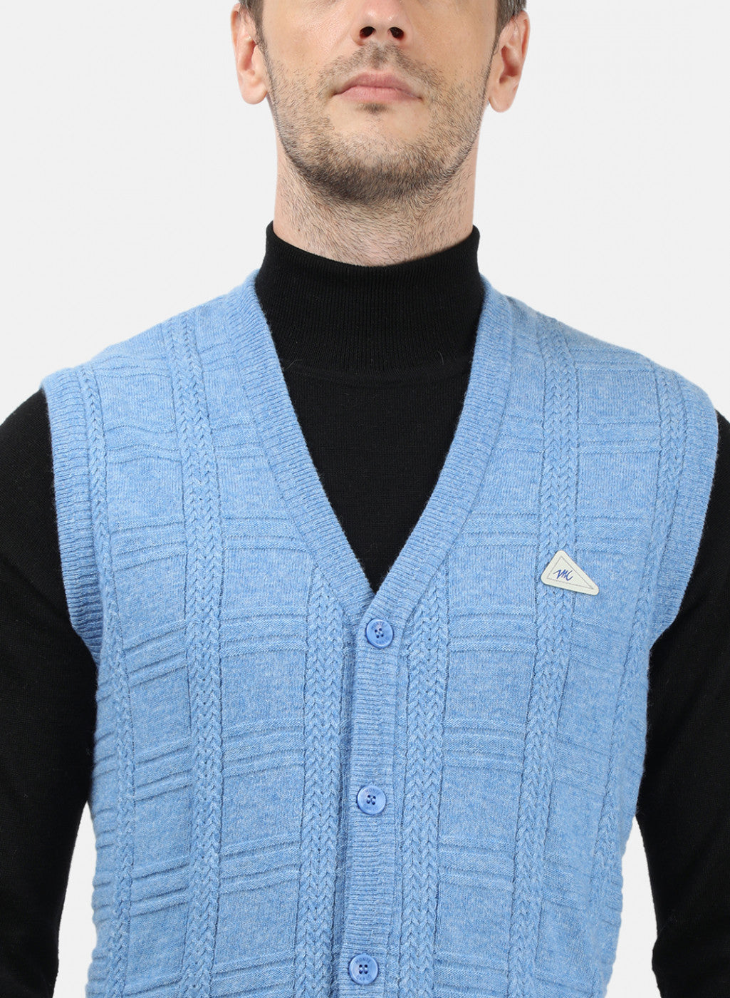 Men Blue Self Design Cardigan