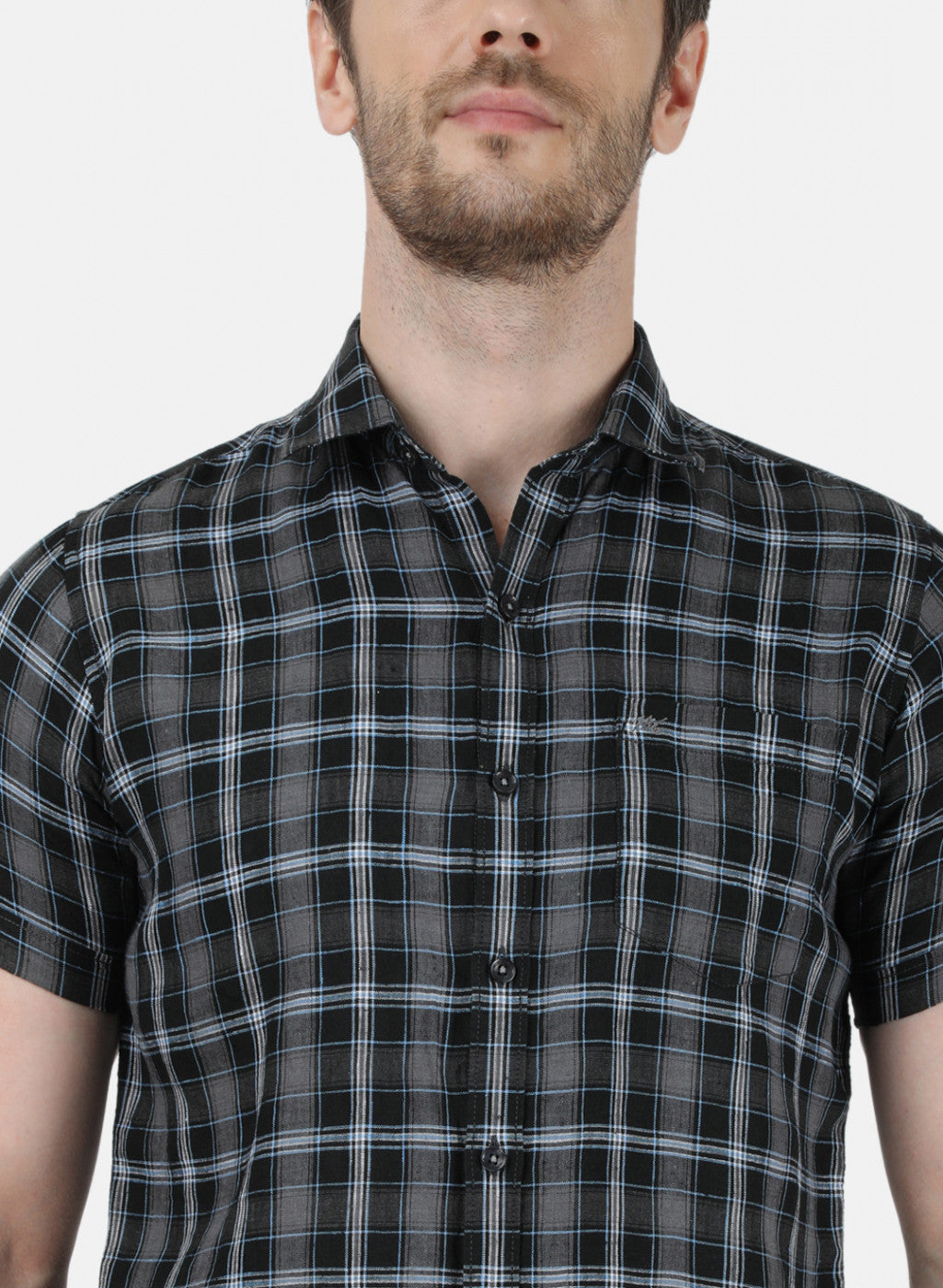 Mens Black Check Linen Shirt
