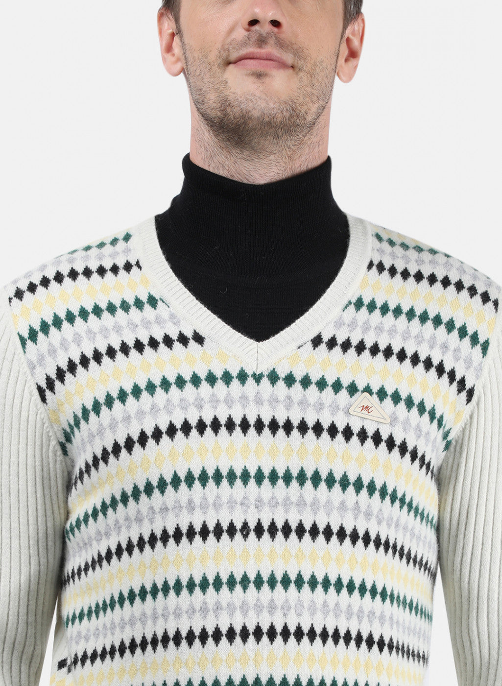 Men Off White Solid Pullover