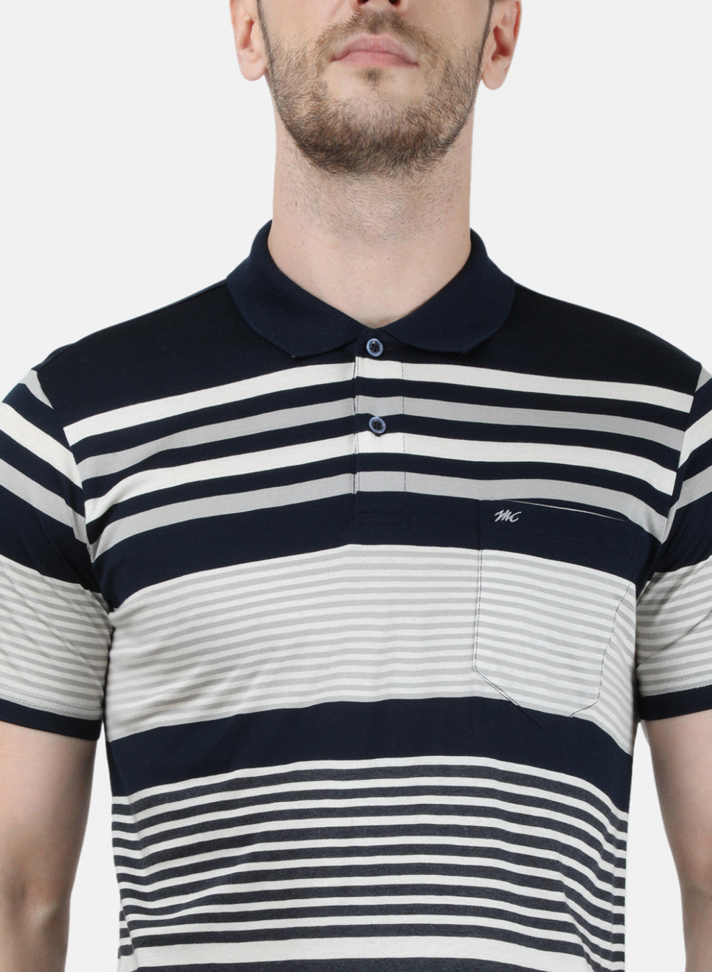 Mens NAvy Blue Stripe Collar T-Shirts