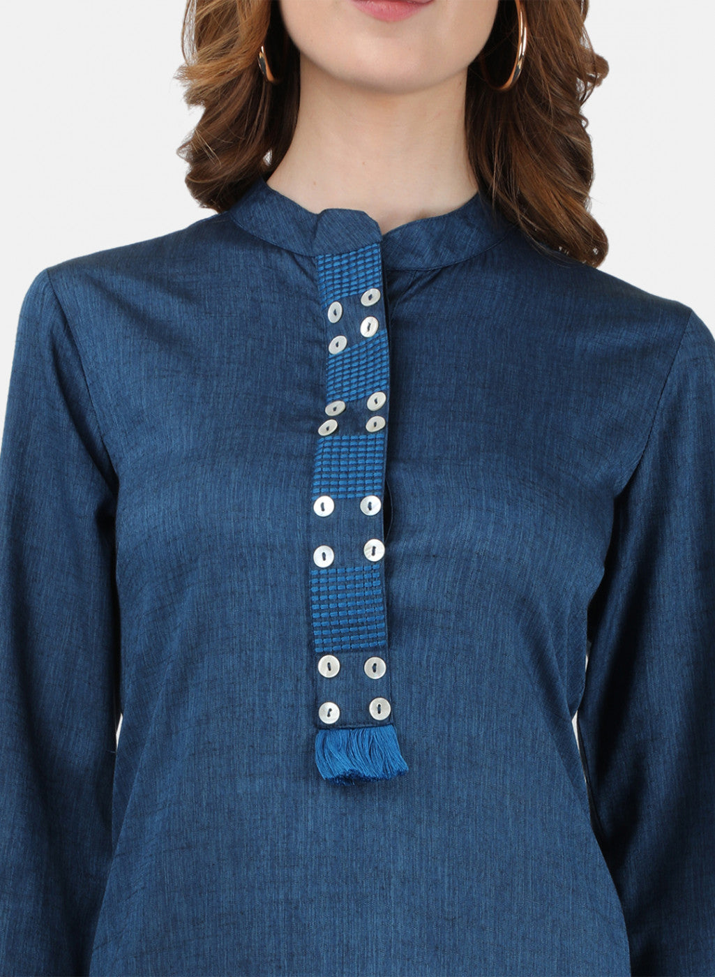 Womens Blue Embroidered Tunic