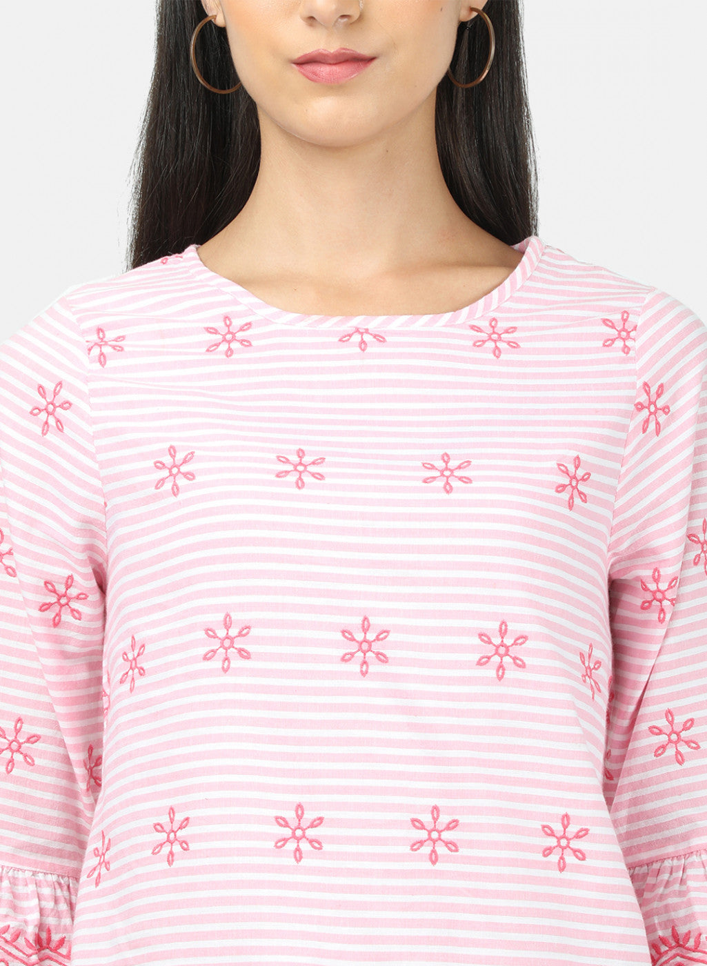 Womens Pink Embroidered Top