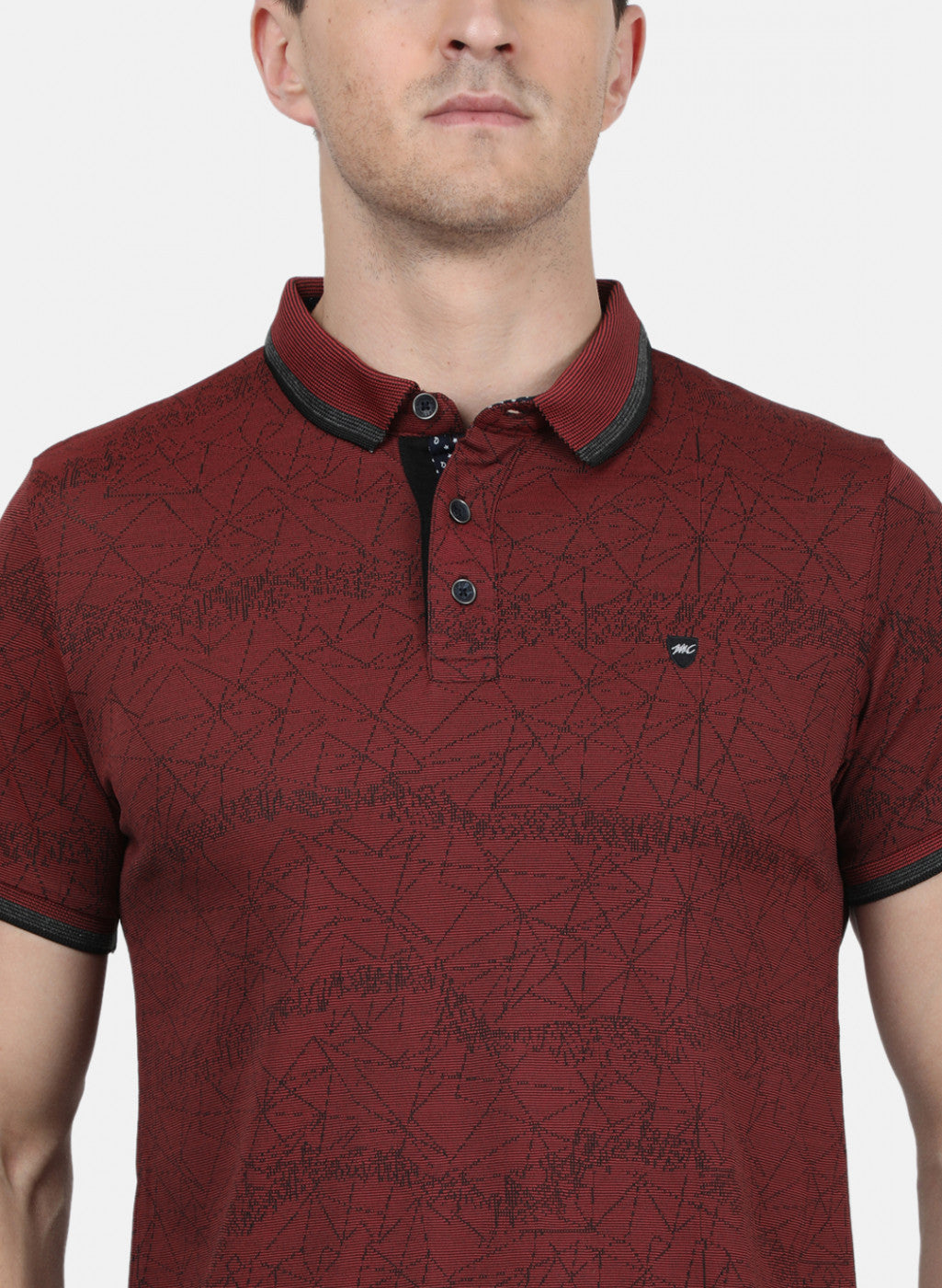 Mens Maroon Self T-Shirt