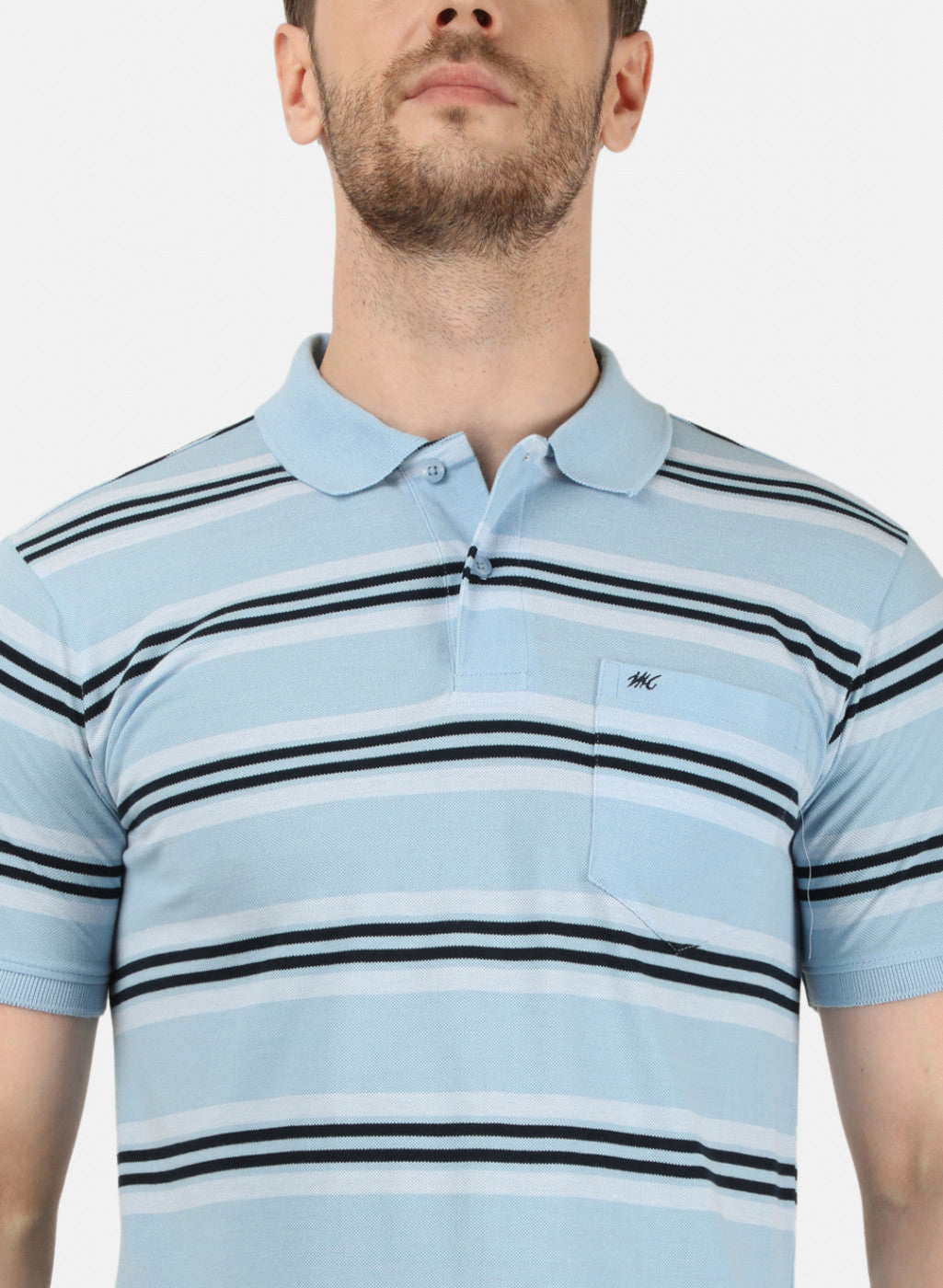 Mens Sky Blue Stripe Collar T-Shirts
