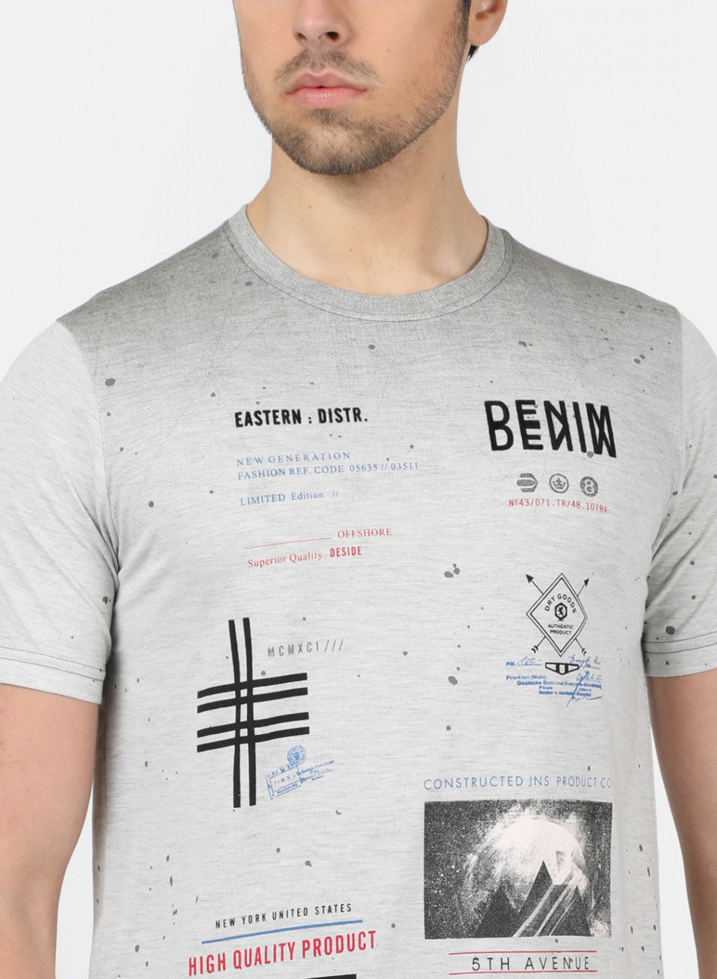 Men Grey Printed T-Shirts
