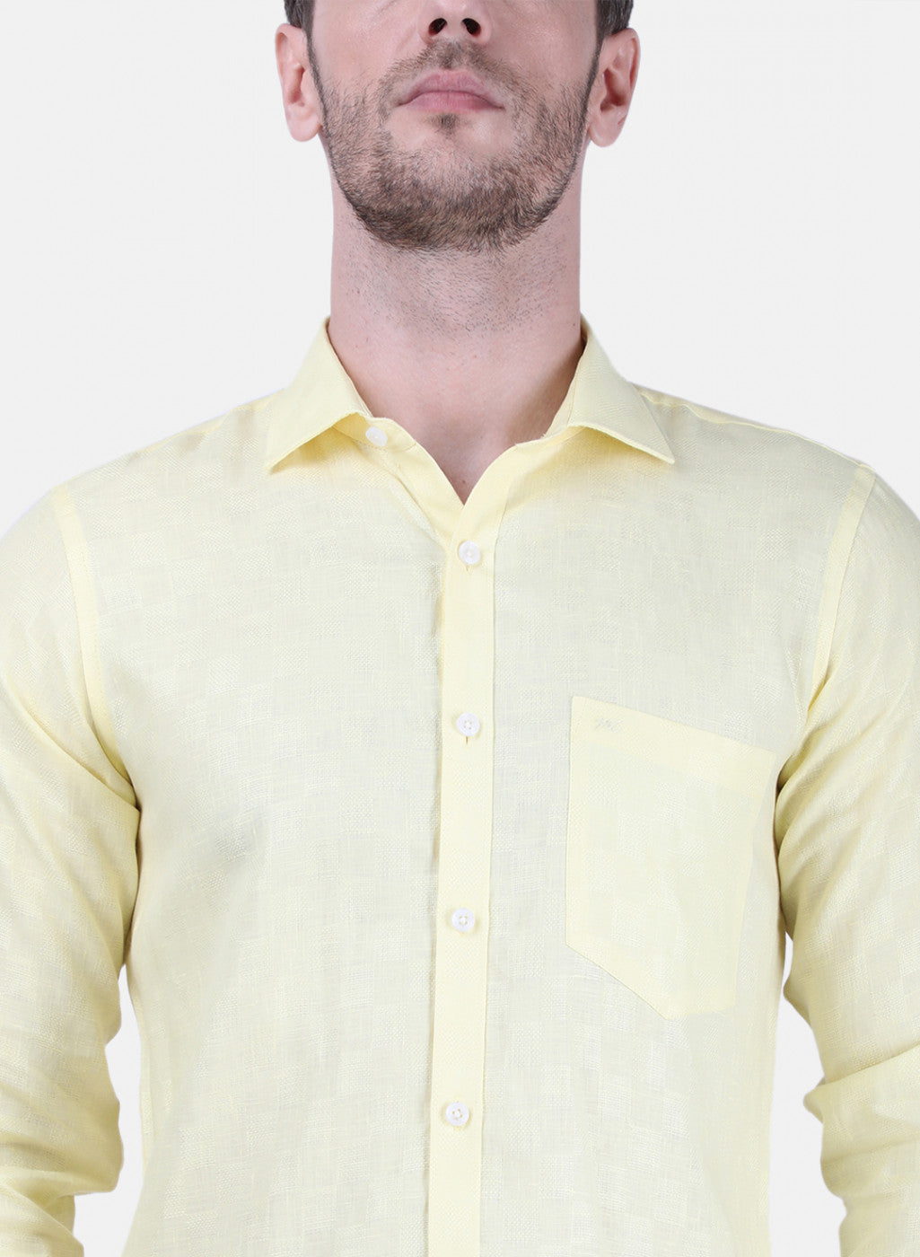 Mens Yellow Self Linen Shirt
