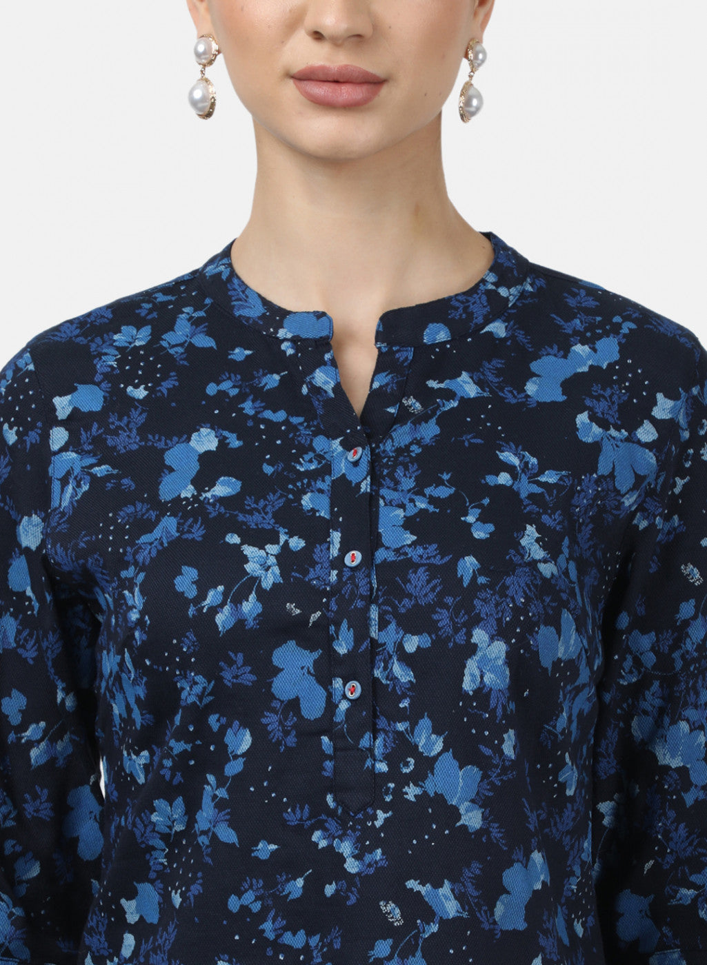 Womens Navy Blue Printed Tops