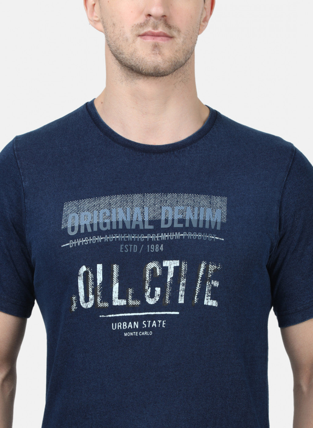Mens Blue Self T-Shirt