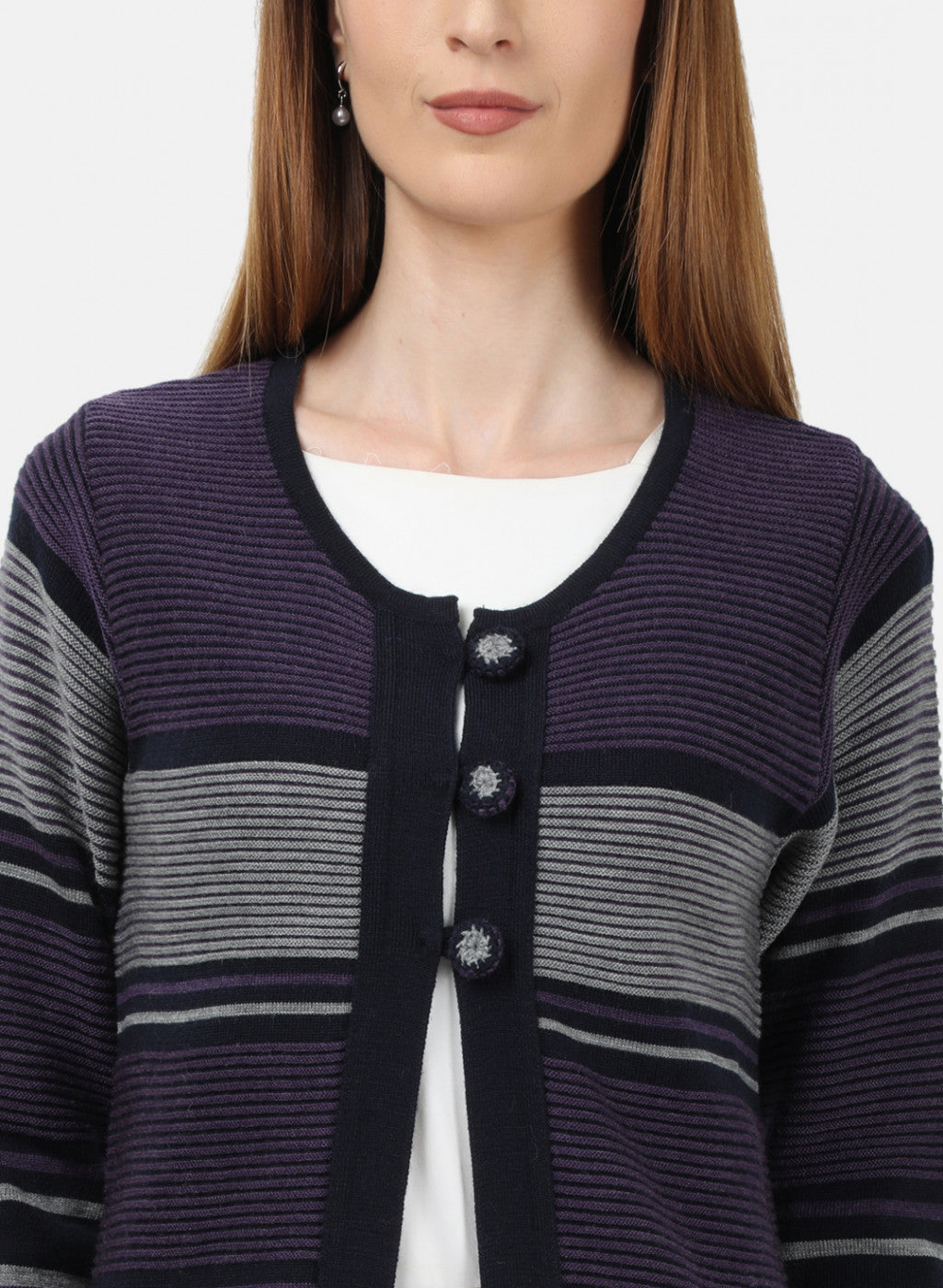Women Purple Solid Cardigan