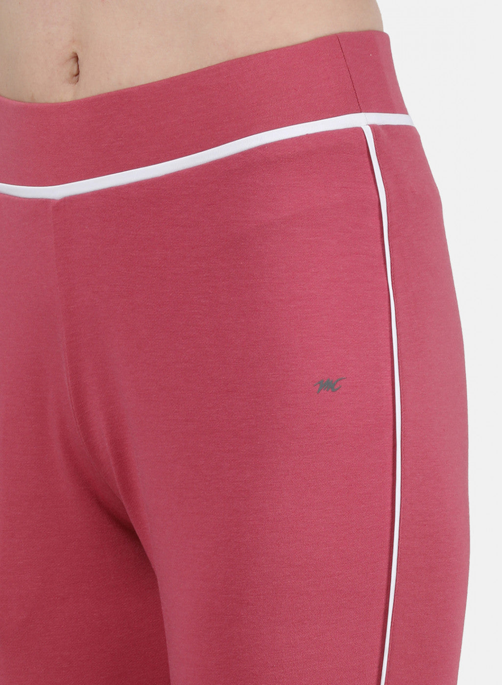 Womens Dark Pink & White Plain Capri