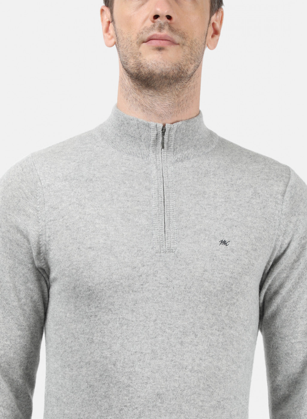 Men Light Grey Solid Pullover