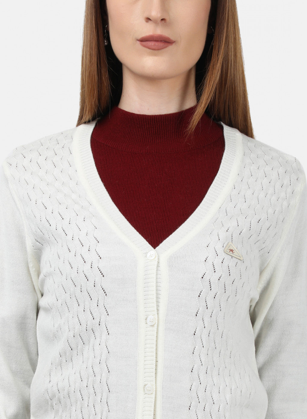 Women White Self Design Cardigan