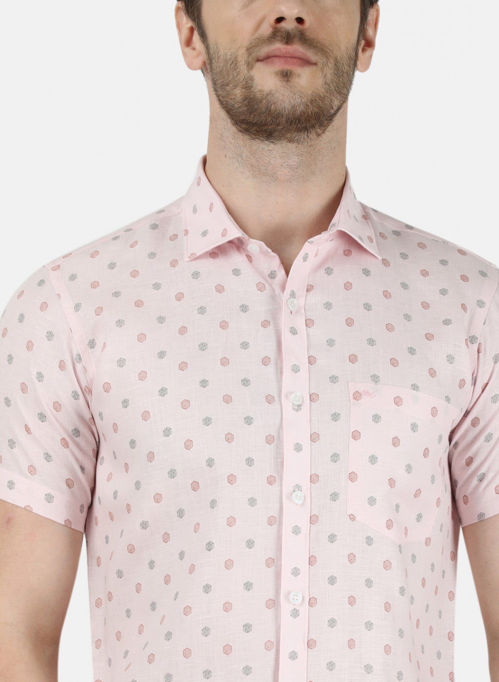 Mens Peach Printed Linen Shirt