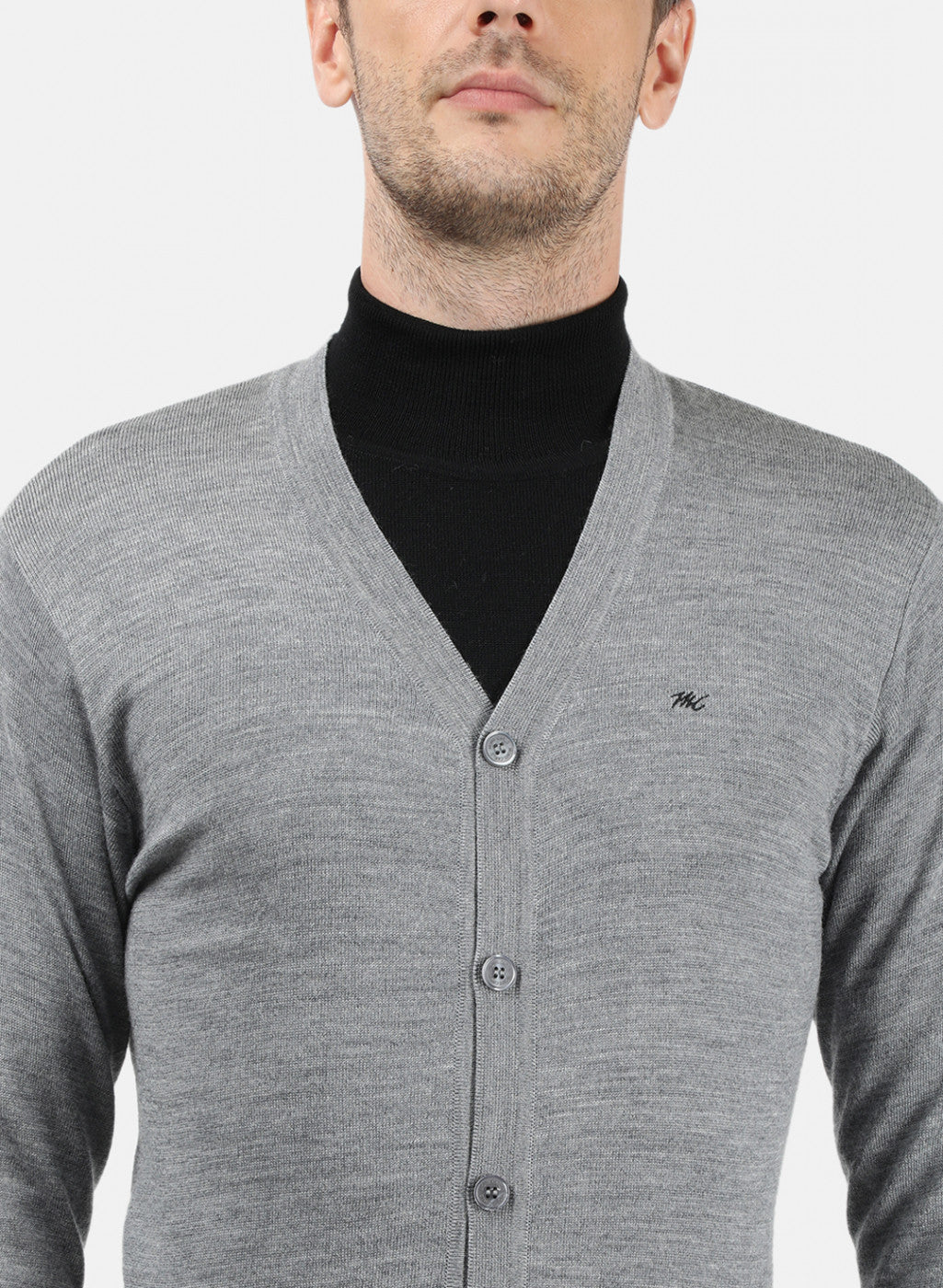Men Grey Solid Cardigan