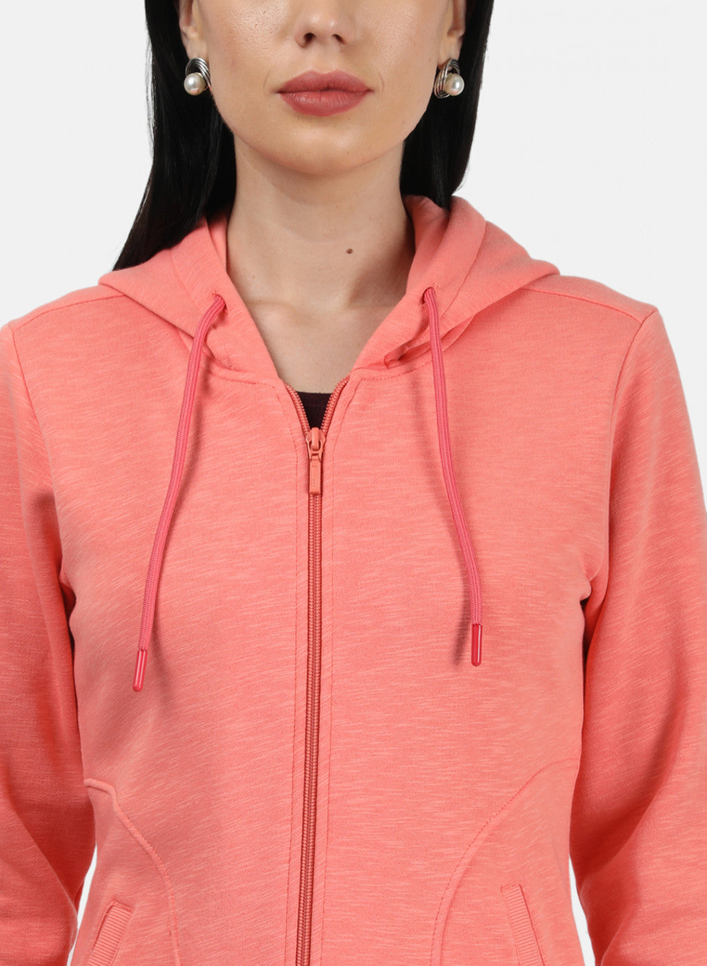 Women Peach Plain Sweatshirt