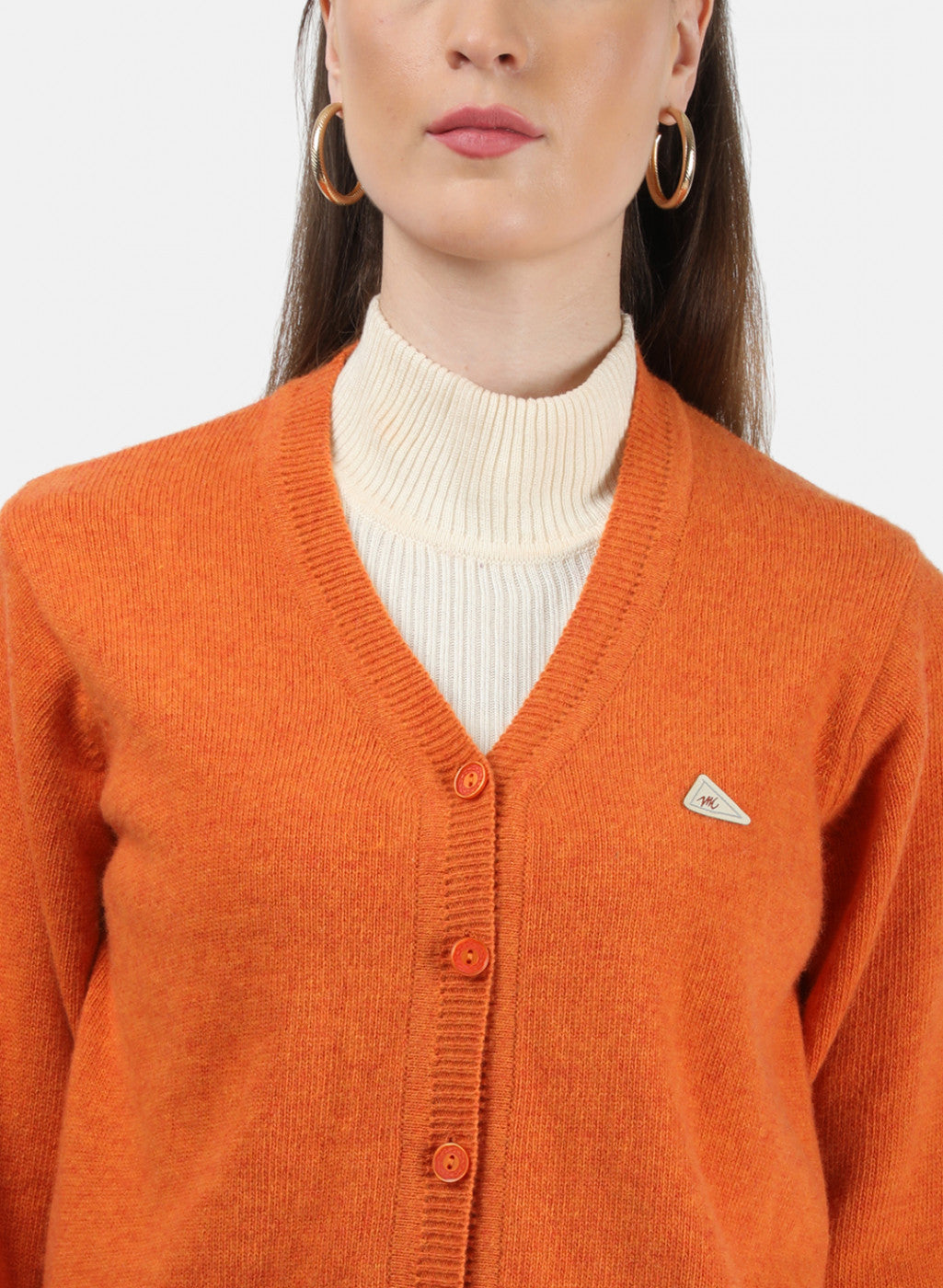 Women Orange Solid Cardigan