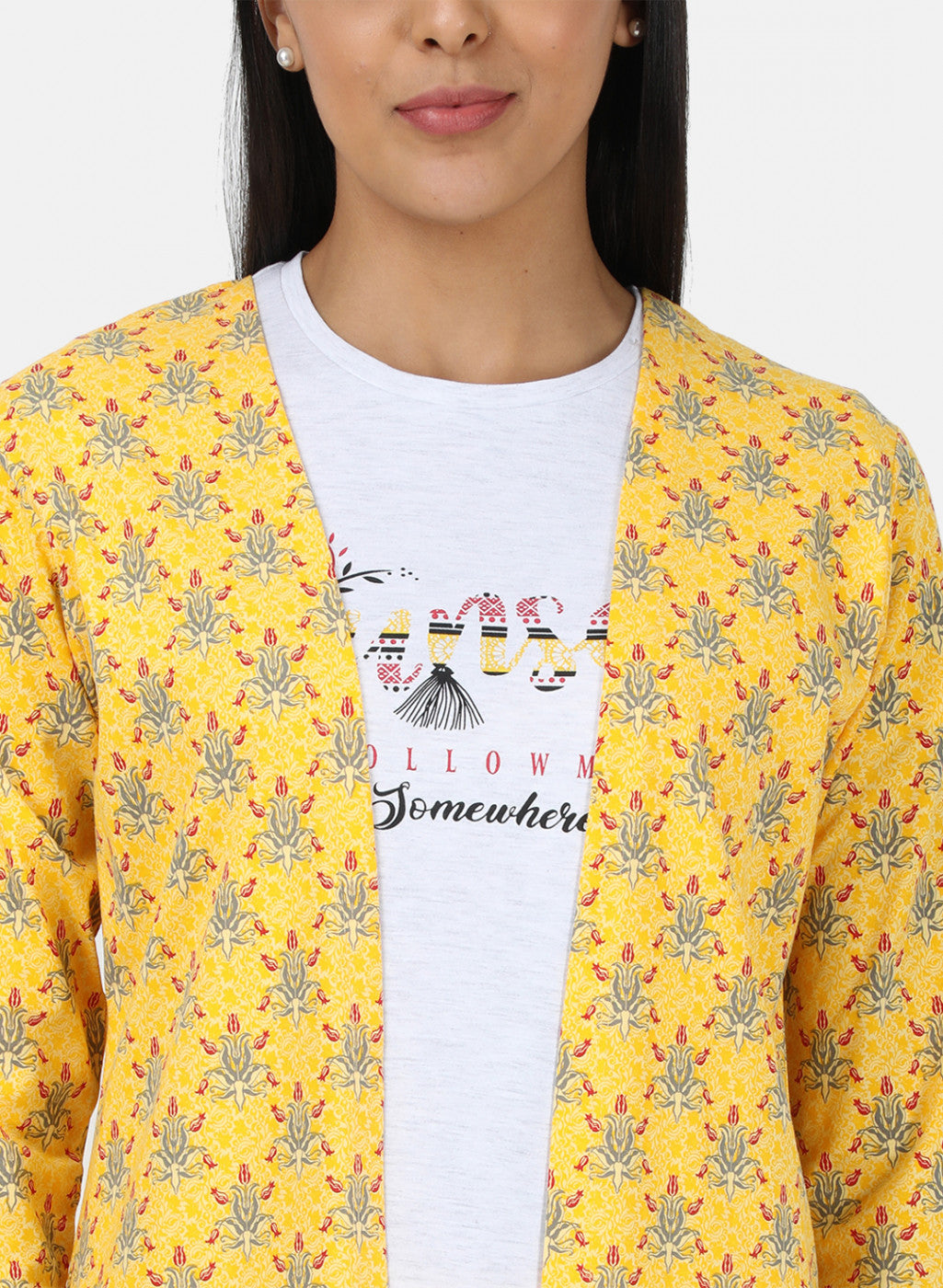 Womens Yellow Printed Combo Set