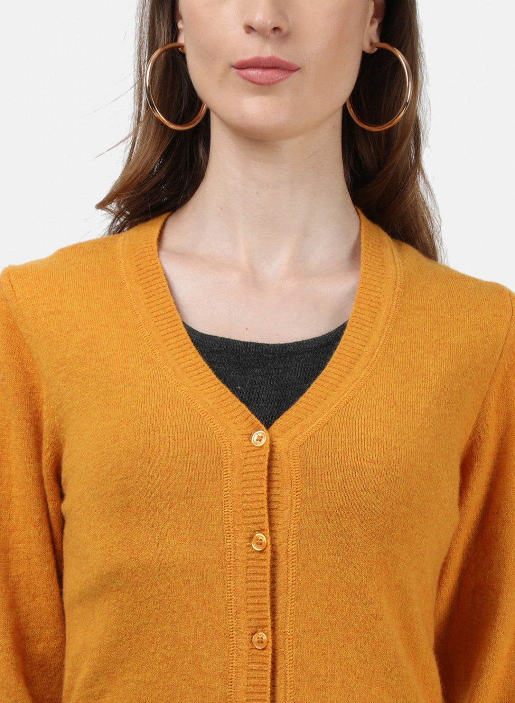 Women Yellow Solid Cardigan