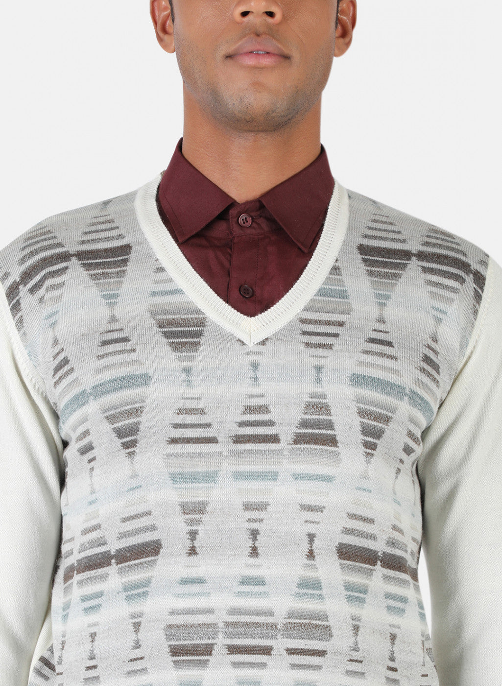 Men Off White Solid Pullover