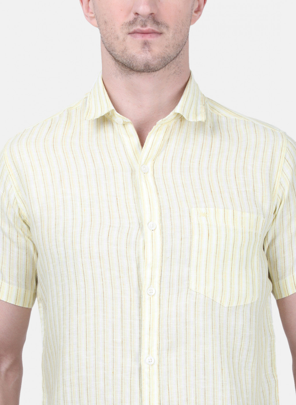 Mens Yellow Stripe Linen Shirt