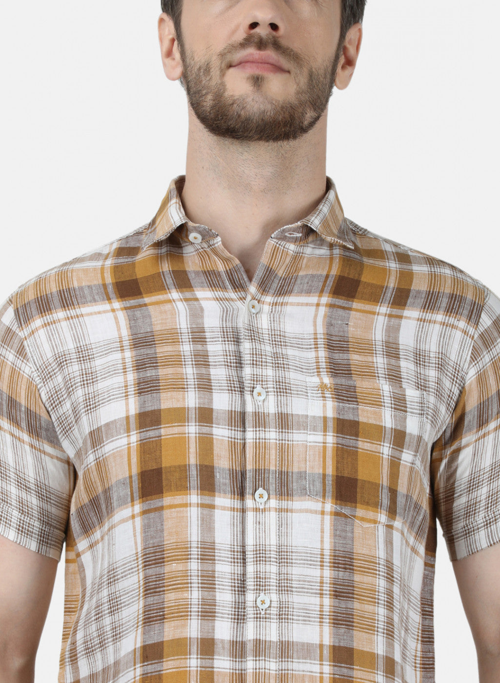 Mens Brown Check Linen Shirt