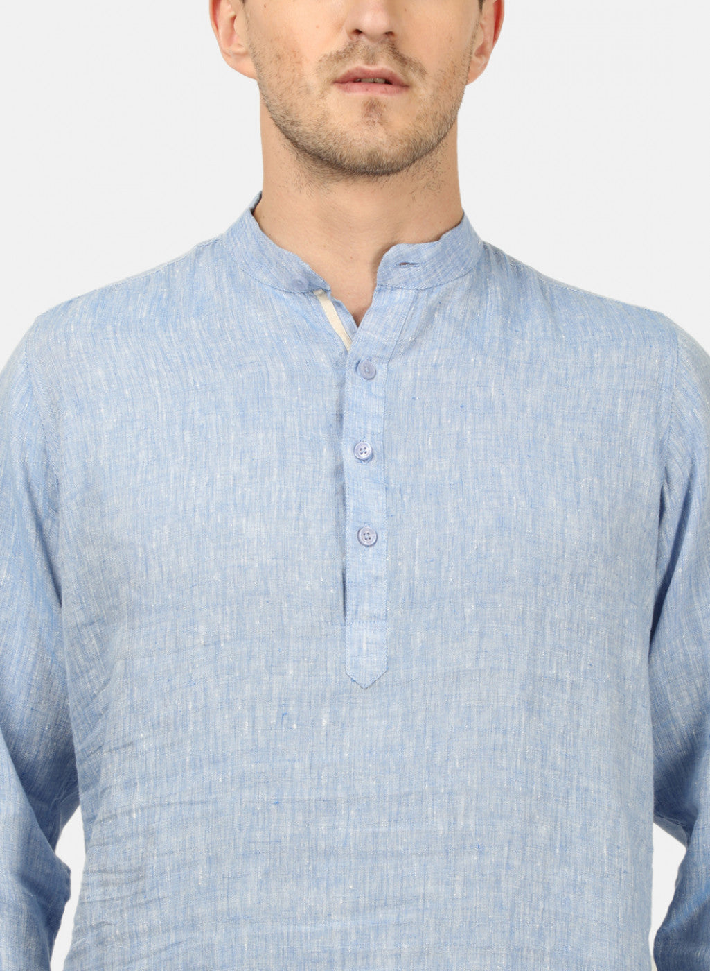 Mens Sky Blue Solid Linen Shirt