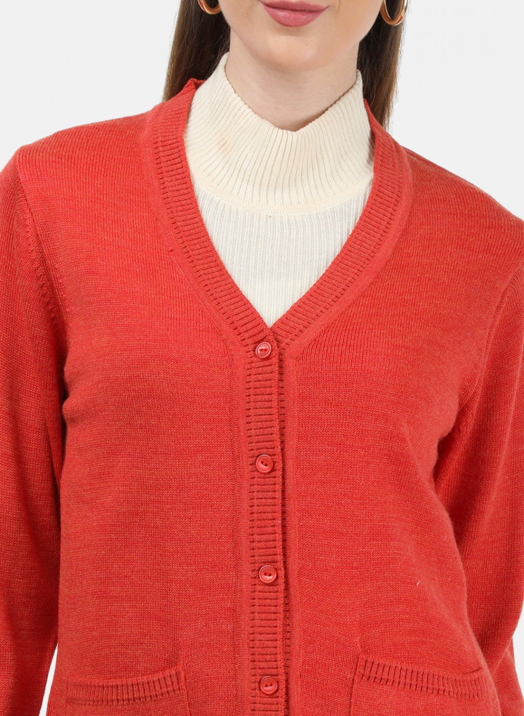 Women Orange Solid Cardigan