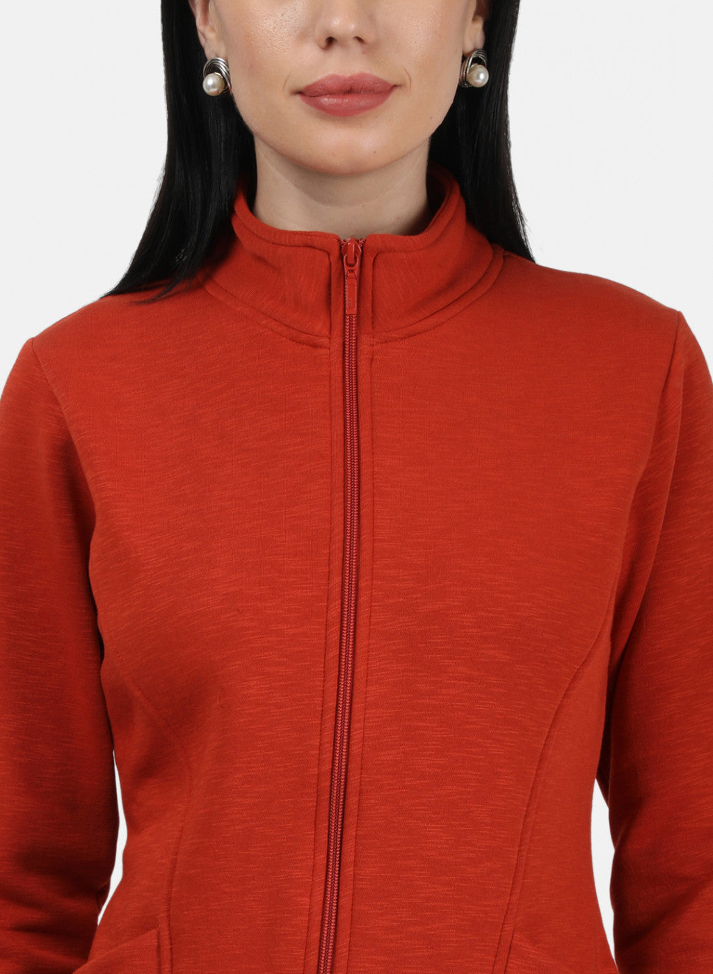 Women Orange Plain Sweatshirt
