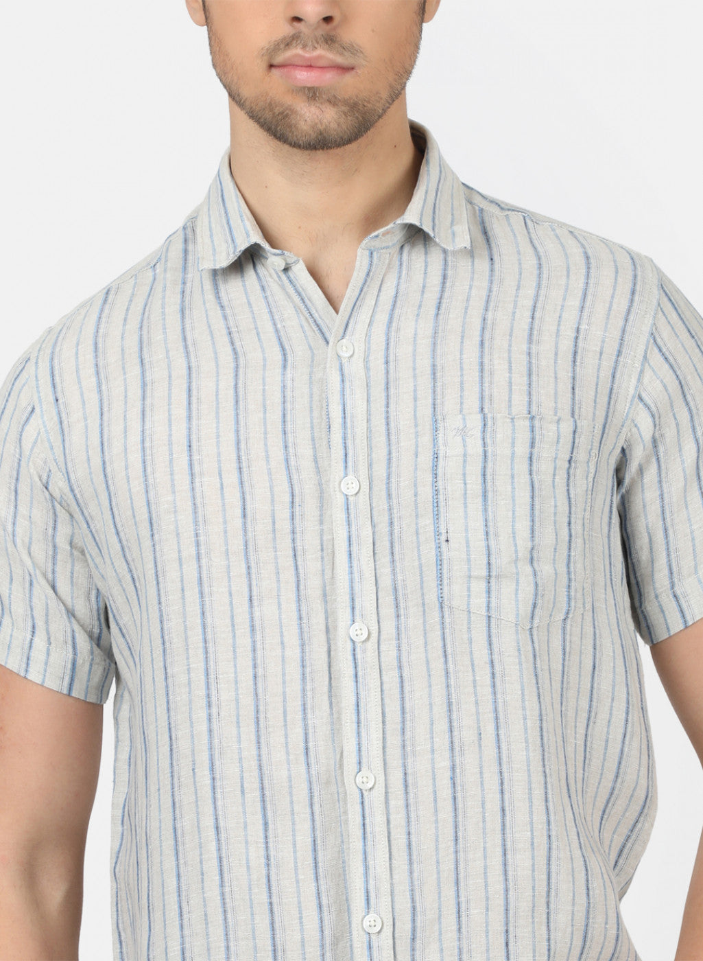 Men Off White Stripe Linen Shirt
