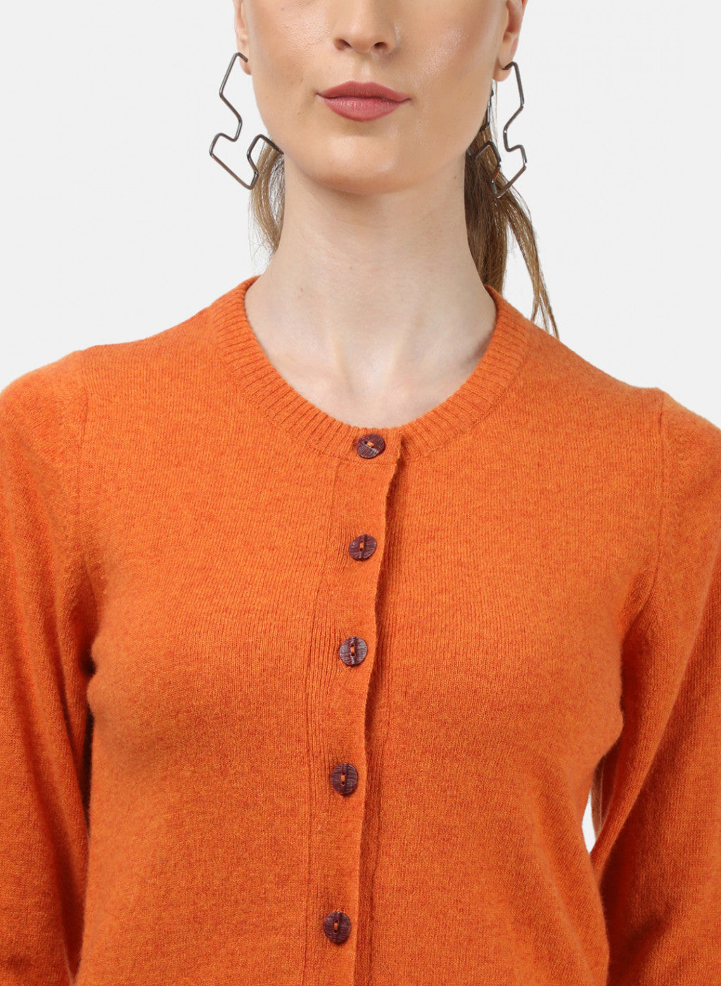 Women Orange Solid Cardigan