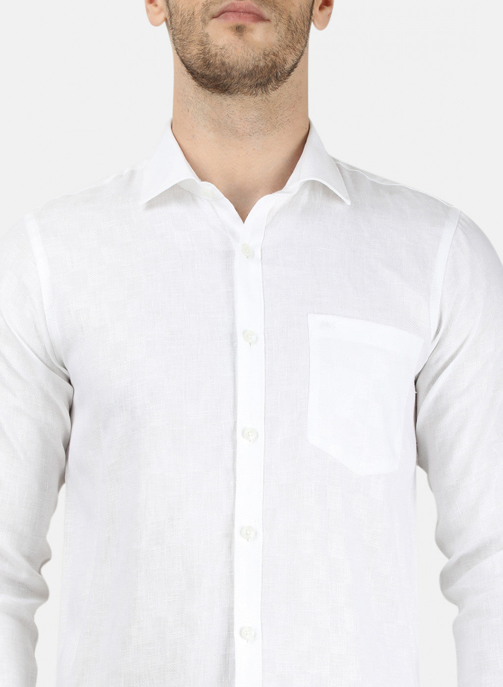 Mens White Self Linen Shirt