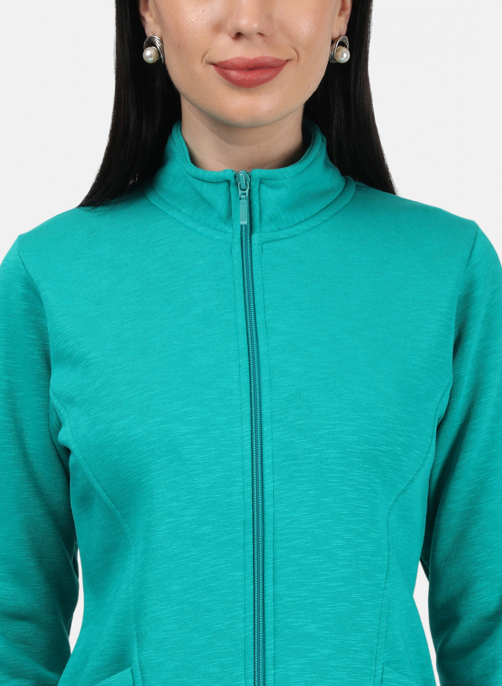 Women Green Plain Sweatshirt