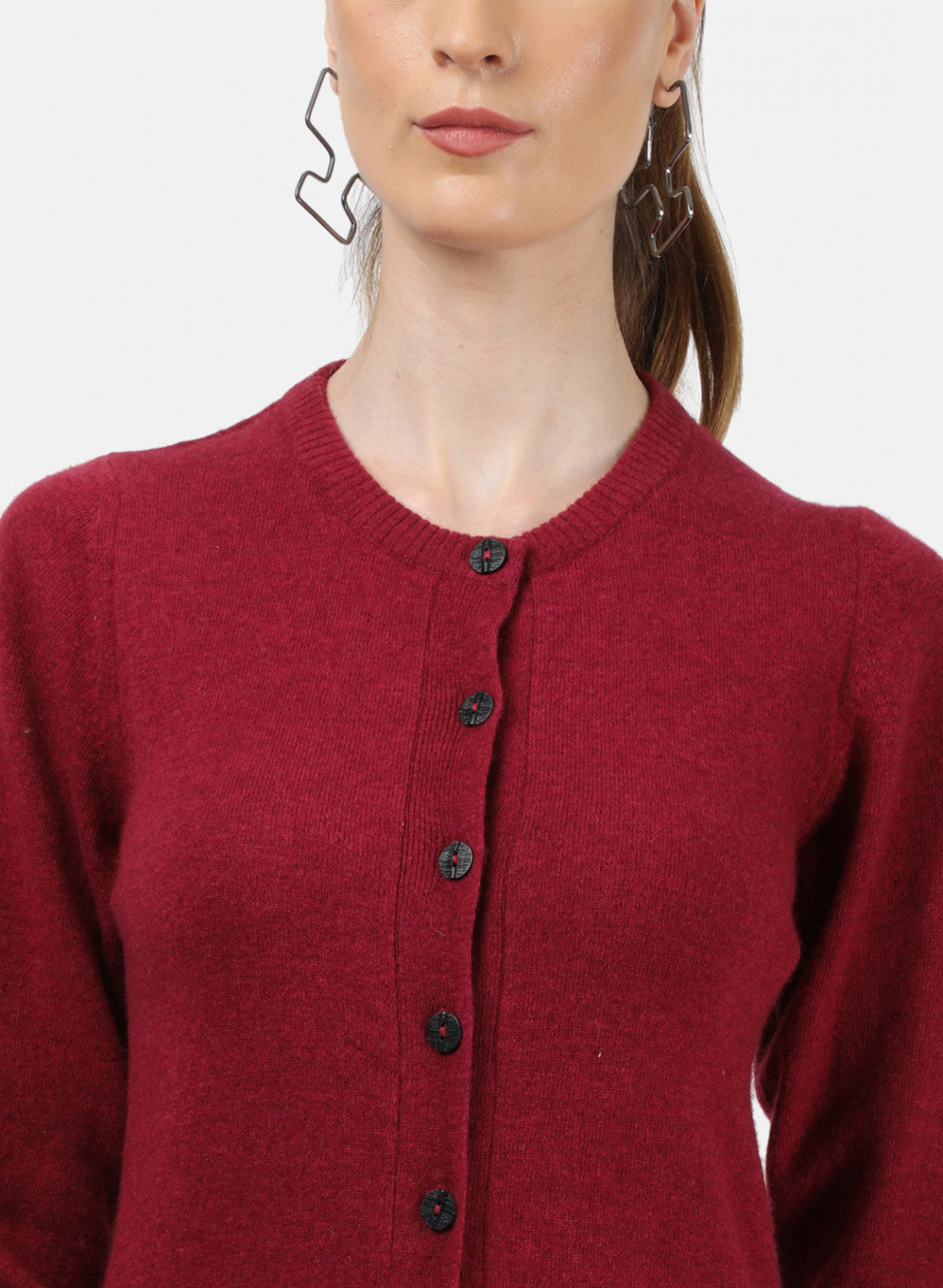Women Maroon Solid Cardigan