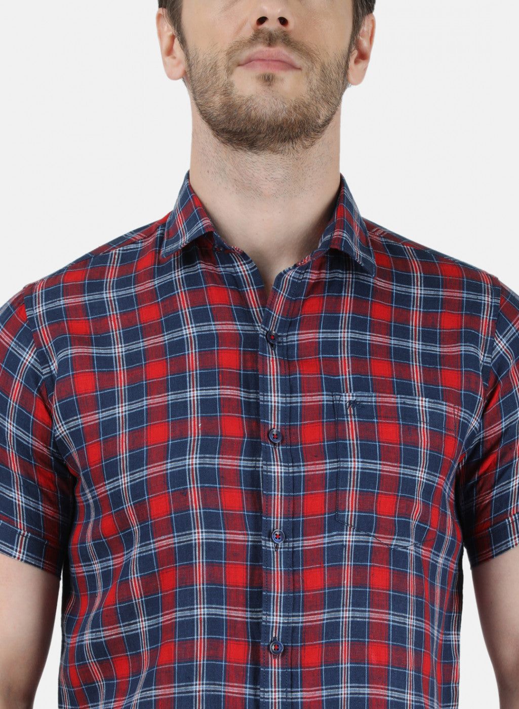 Mens Maroon Check Linen Shirt