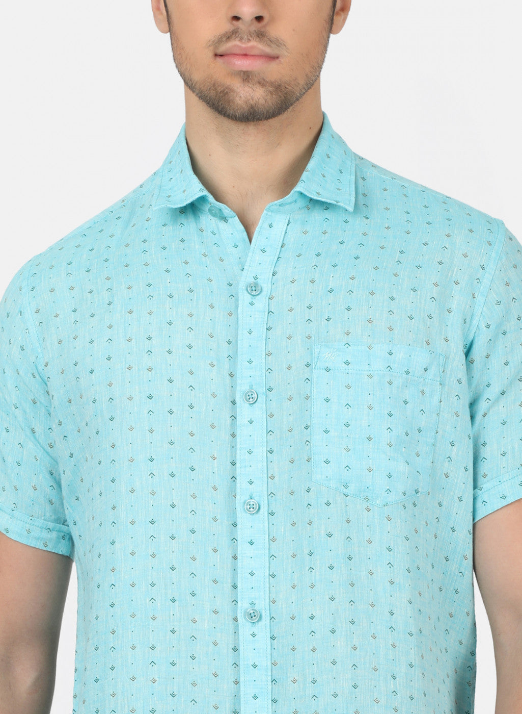Men Blue Printed Linen Shirt