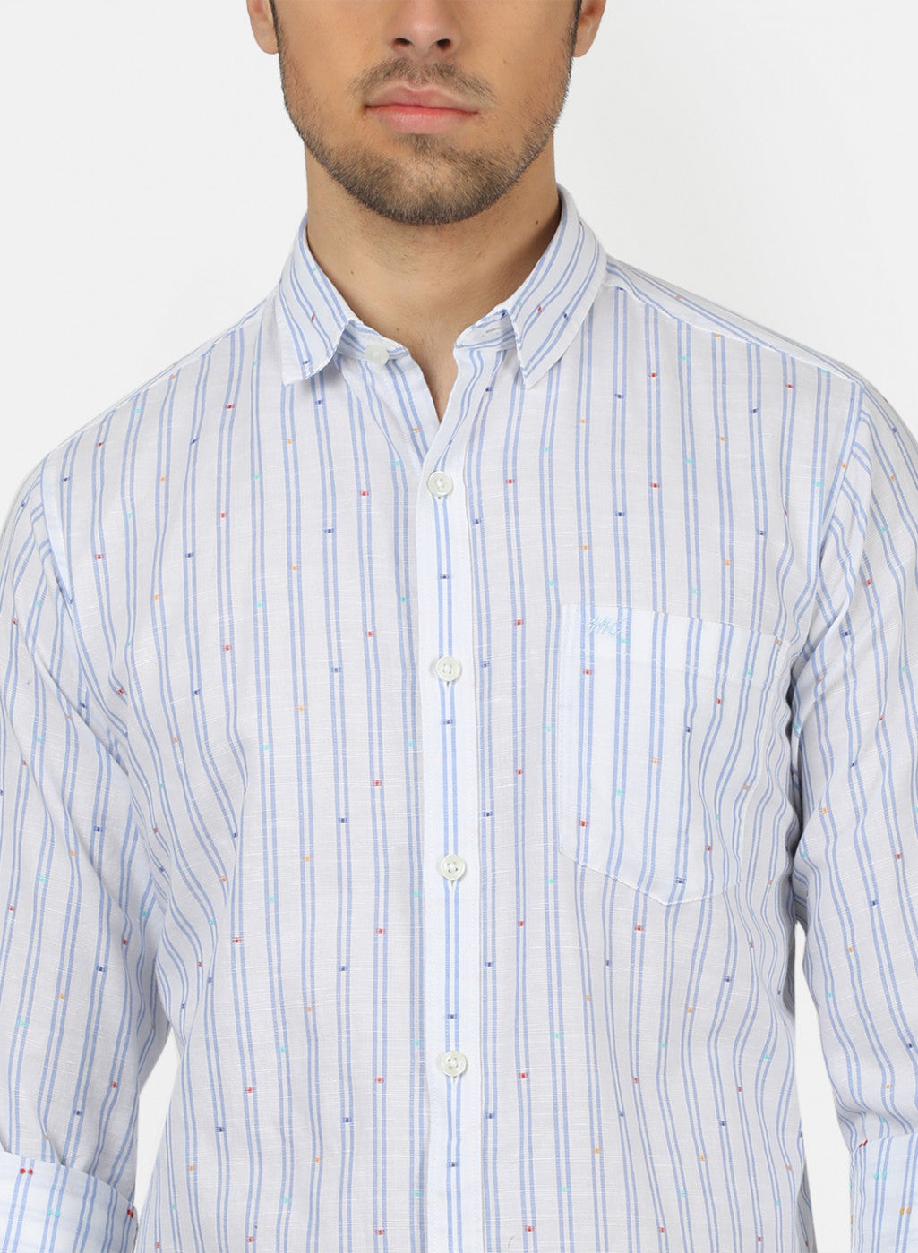 Men Sky Blue Stripe Linen Shirt