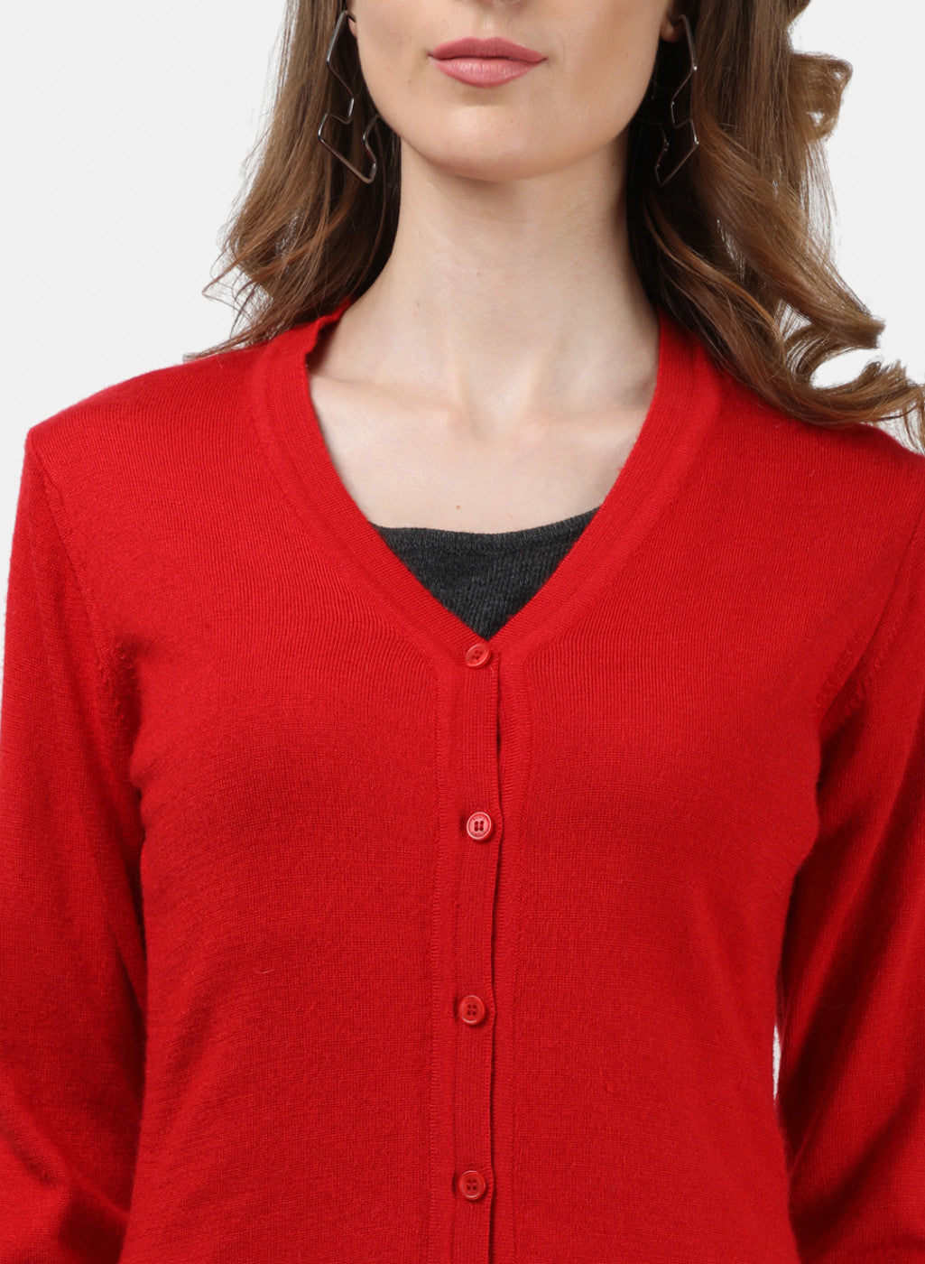 Women Red Solid Cardigan
