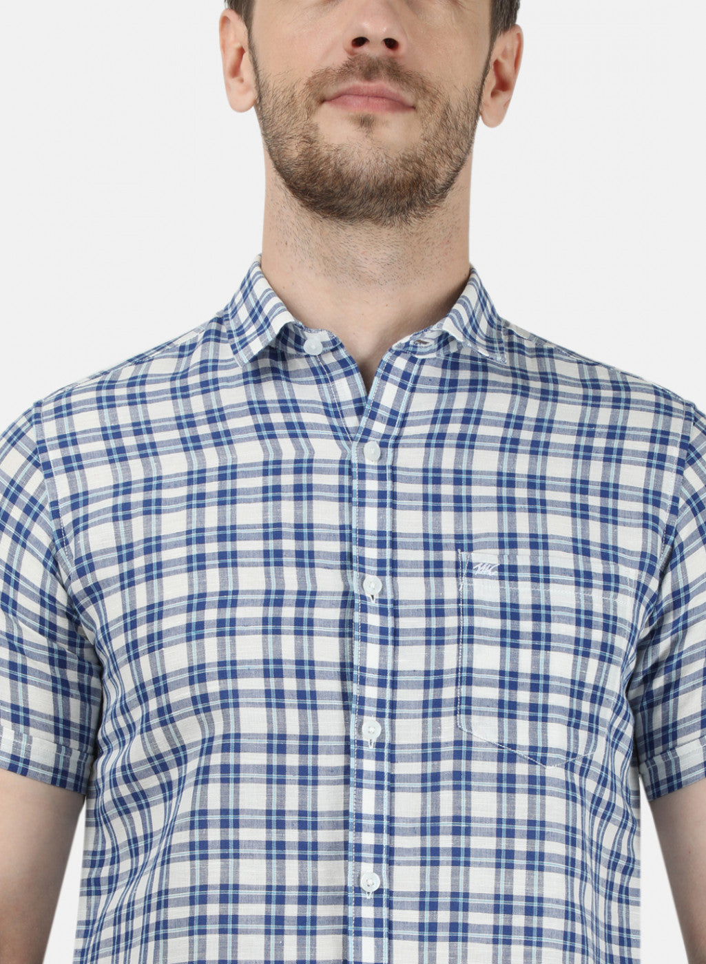 Mens Blue Check Linen Shirt