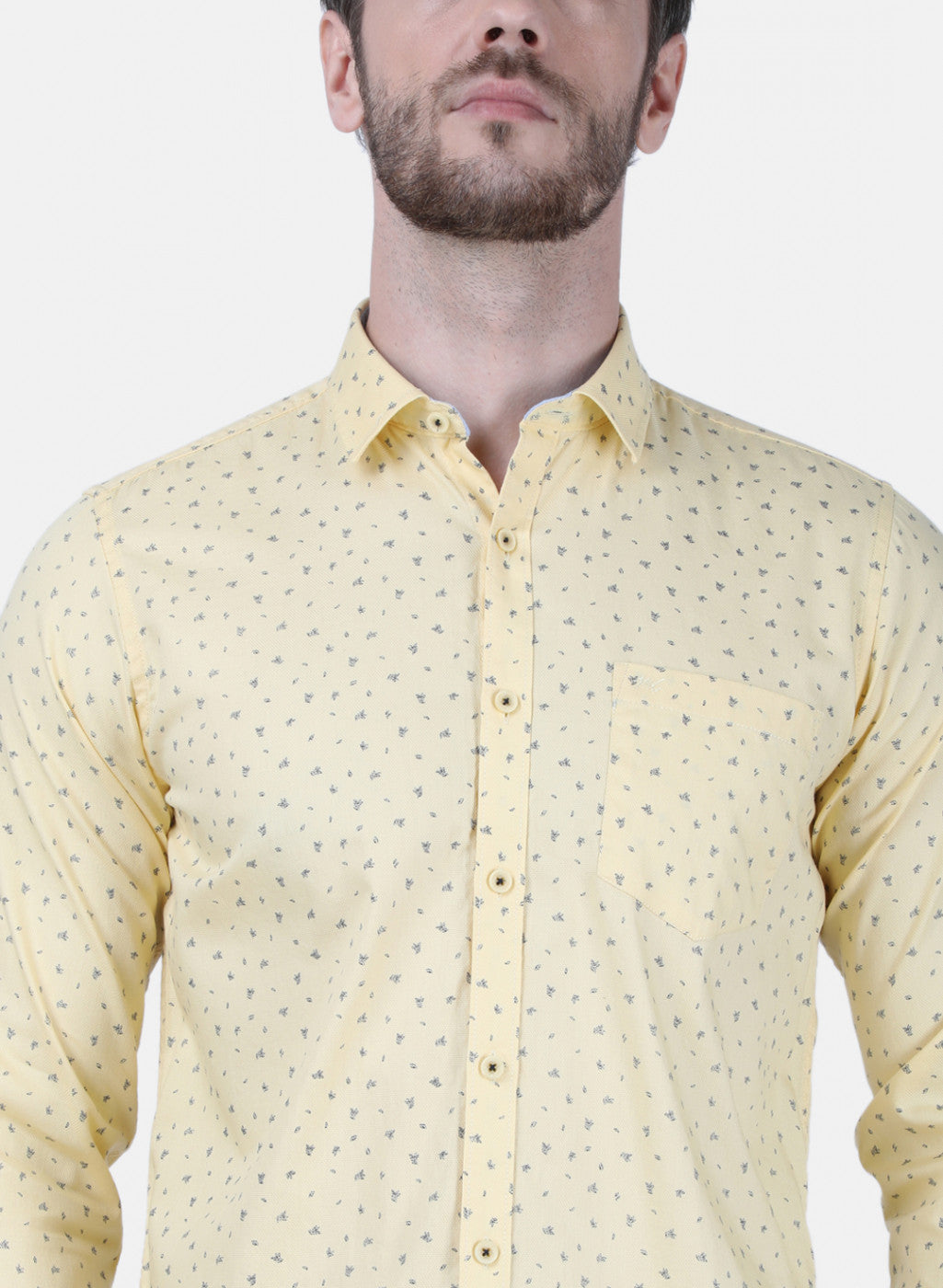 Mens Yellow Printed Shirt