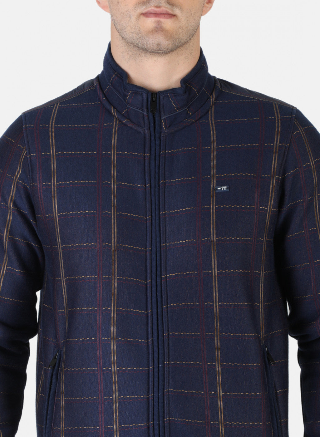 Men Blue Check Sweatshirt