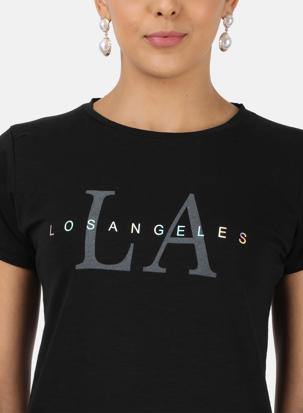 Womens Black Printed Top