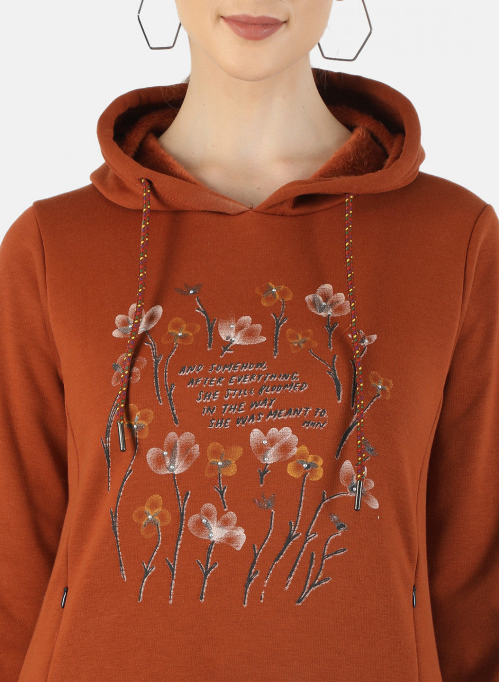Women Brown Printed Sweatshirt