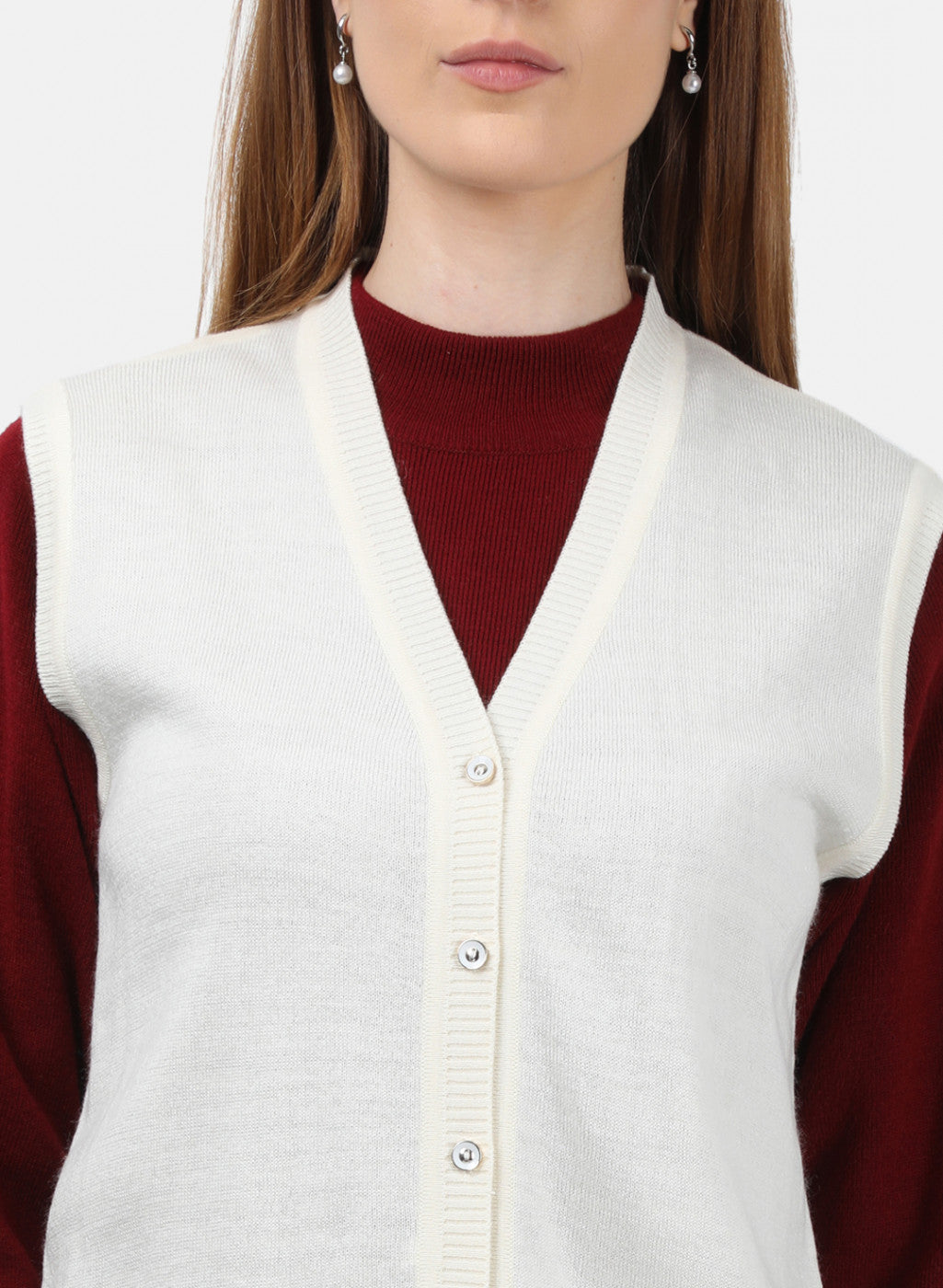 Women Off White Solid Cardigan