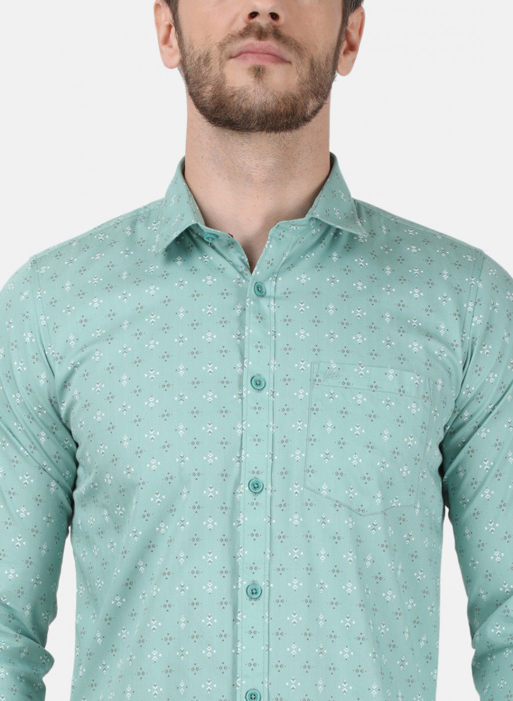 Mens Green Printed Shirt